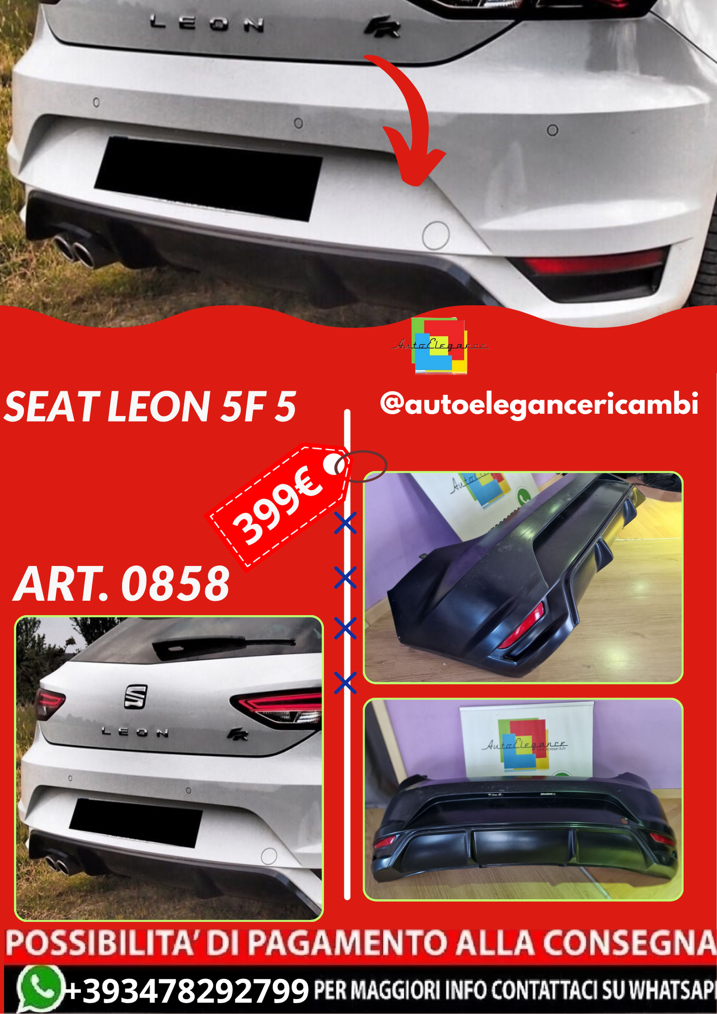 ART. 0858 PARAURTI POSTERIORE SEAT LEON 5F 5 PORTE