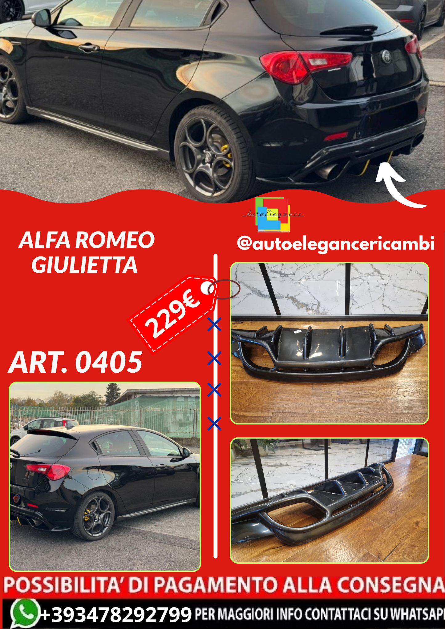 ART. 0405 DIFFUSORE ALFA ROMEO GIULIETTA LOOK QUADRIFOGLIO NERO LUCIDO
