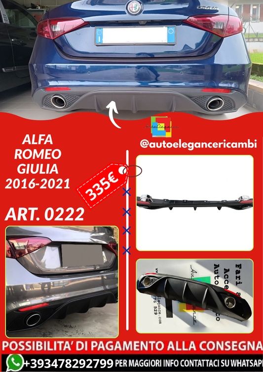ART. 0222 DIFFUSORE ALFA ROMEO GIULIA 2016-2021 LOOK VELOCE OPACO + TERMINAL