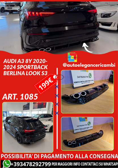 ART. 1085 DIFFUSORE AUDI A3 8Y 2020-2024 SPORTBACK BERLINA LOOK S3