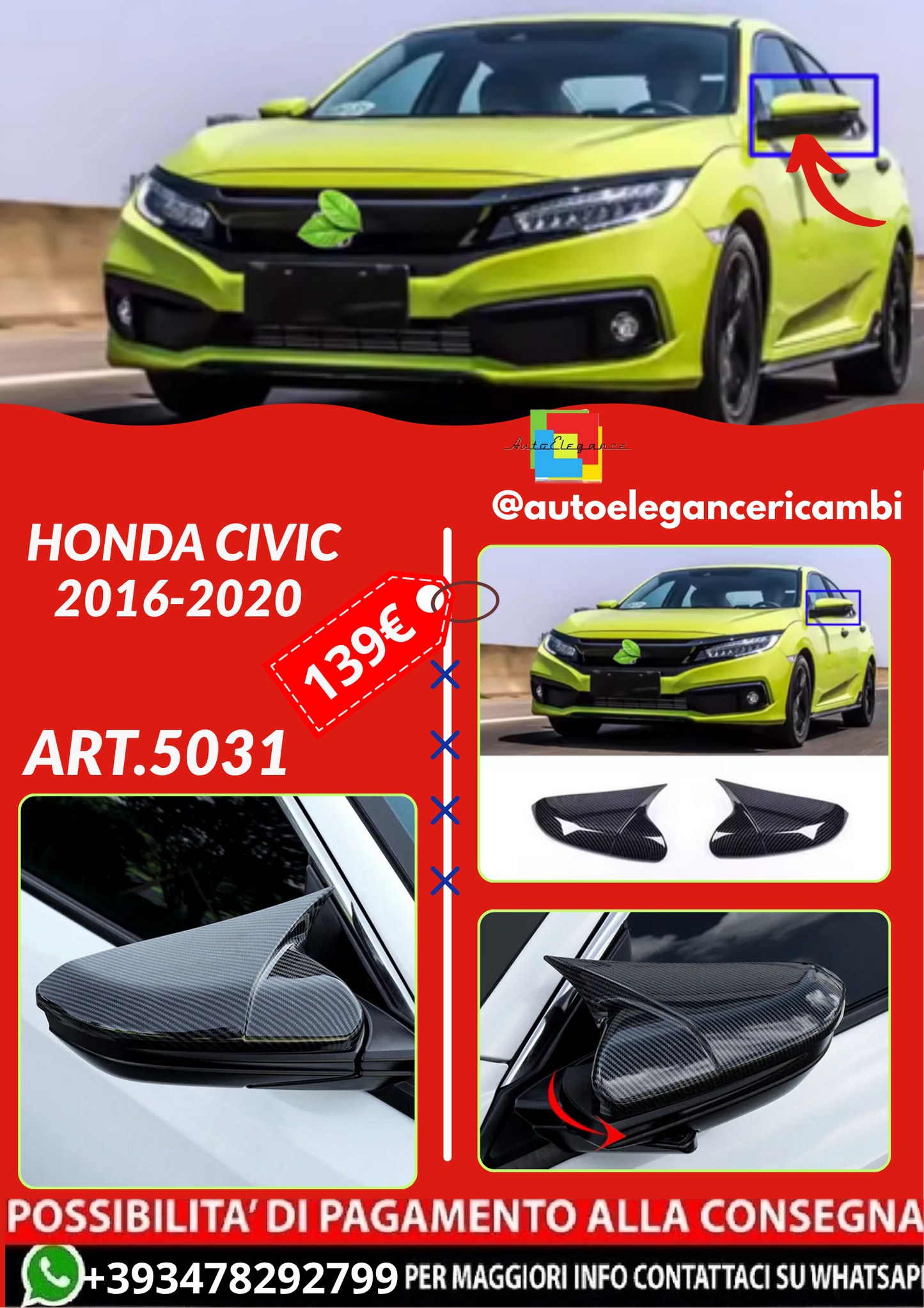 ART.5031  Coperchio dello specchio della retrovista HONDA CIVIC 2016-2020