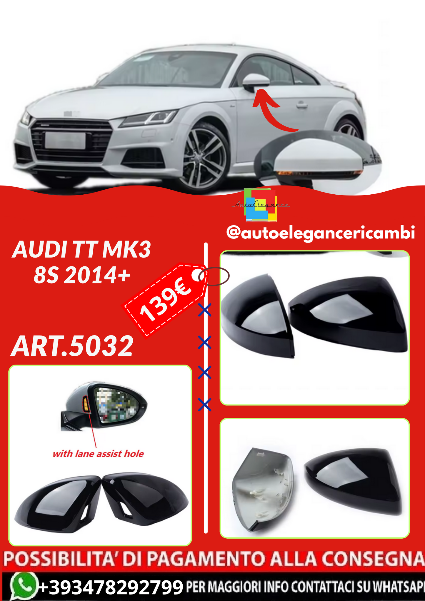 ART.5032 Coperchio dello specchio della retrovista Audi TT MK3 8S 2014+