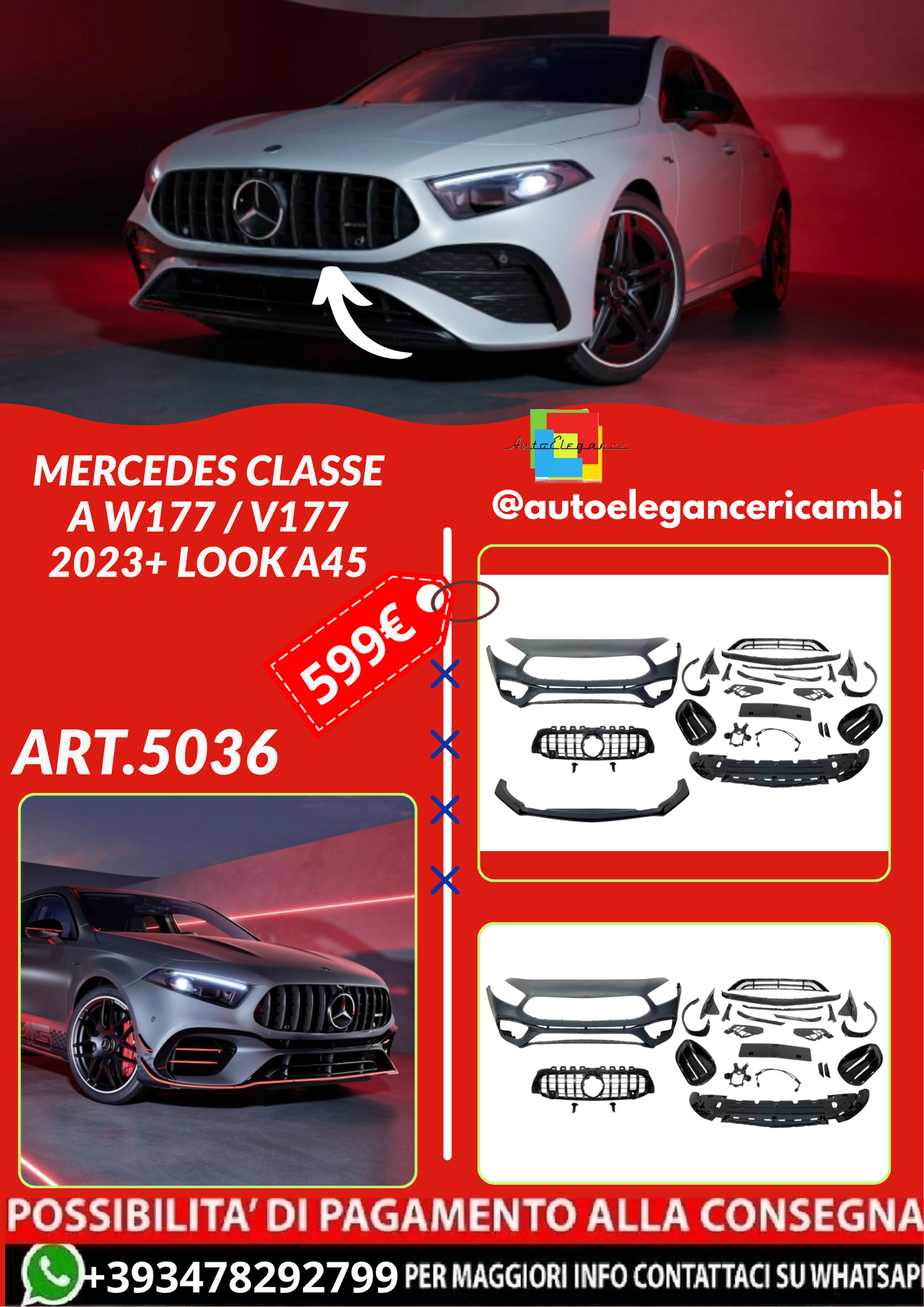 ART.5036 PARAURTI  ANTERIORI Mercedes Classe A W177 / V177 2023+ Look A45