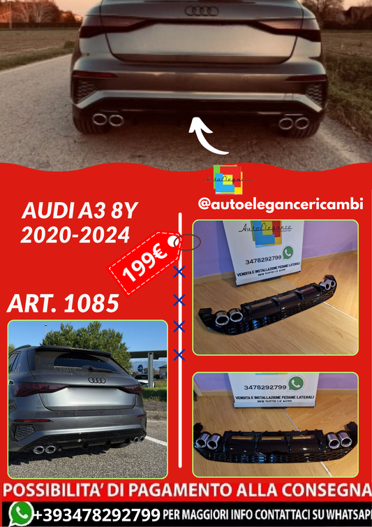 ART. 1085 DIFFUSORE AUDI A3 8Y 2020-2024  SPORTBACK BERLINA LOOK S3