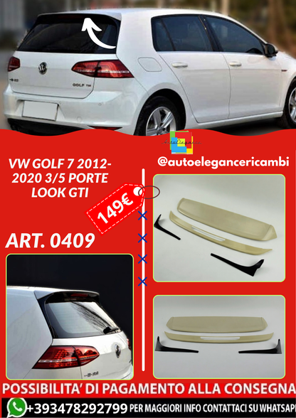 ART. 0409 SPOILER VW GOLF 7 2012-2020 3/5 PORTE LOOK GTI + DEFLETTORI GREZZO