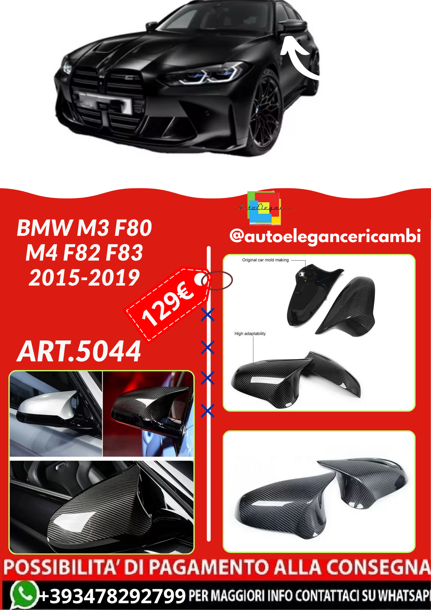 💕ART.5044 Copertura dello specchio laterale BMW M3 F80 M4 F82 F83  2015-2019