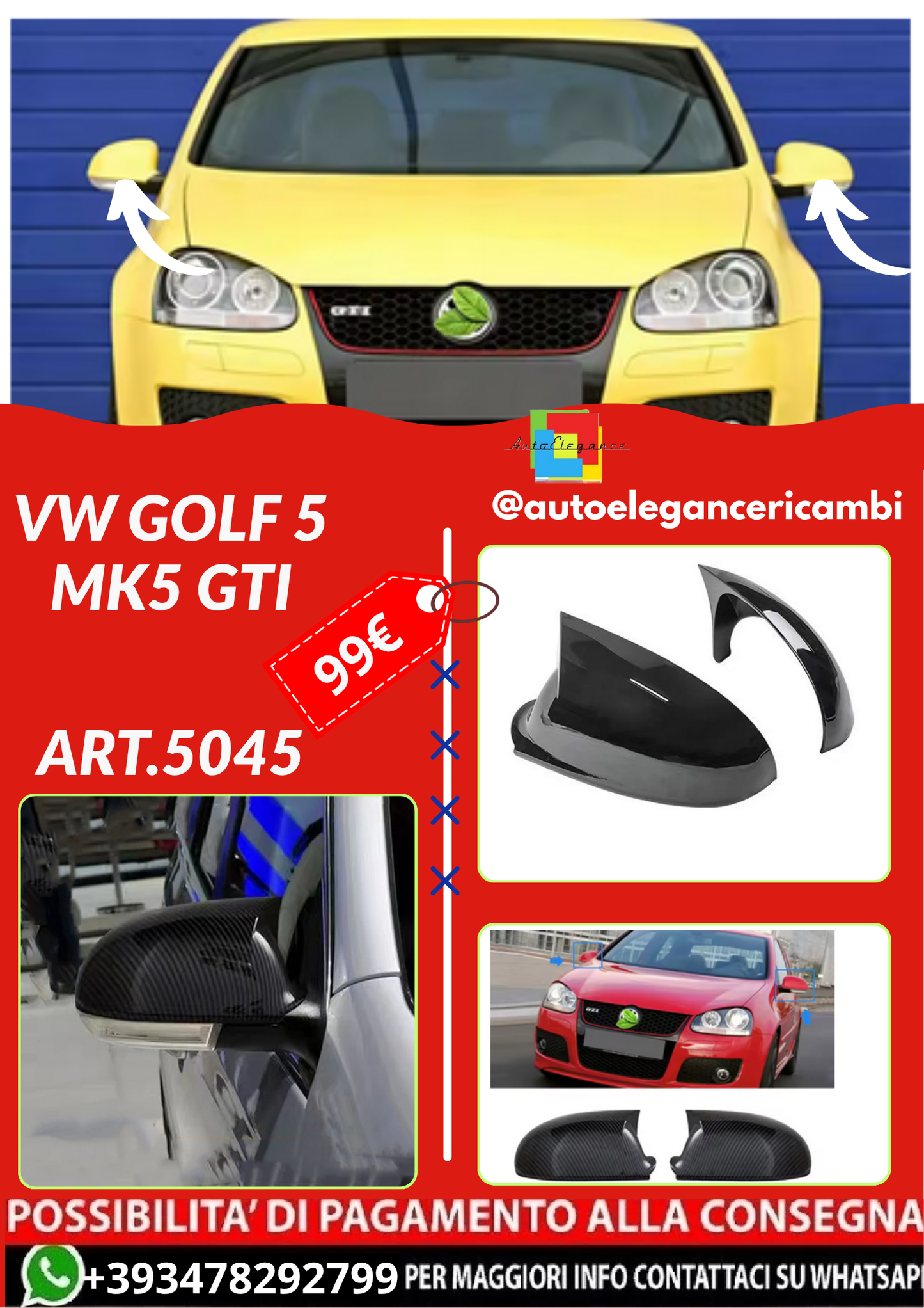 ART.5045 Copertura dello specchio laterale  VW Golf 5 MK5 GTI