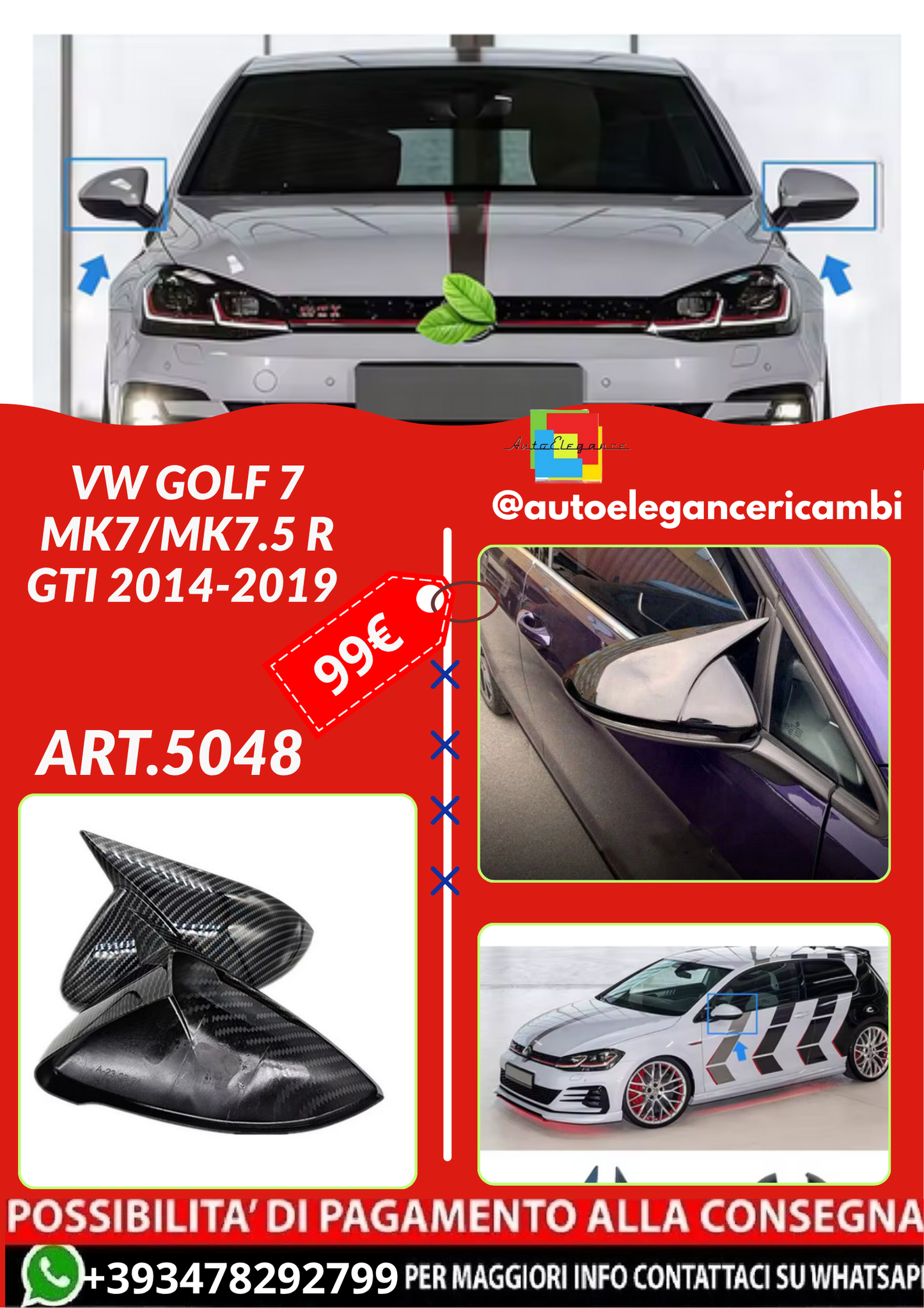 ART.5048  Copertura dello specchio laterale VW Golf 7 MK7/MK7.5 R GTI 14-19