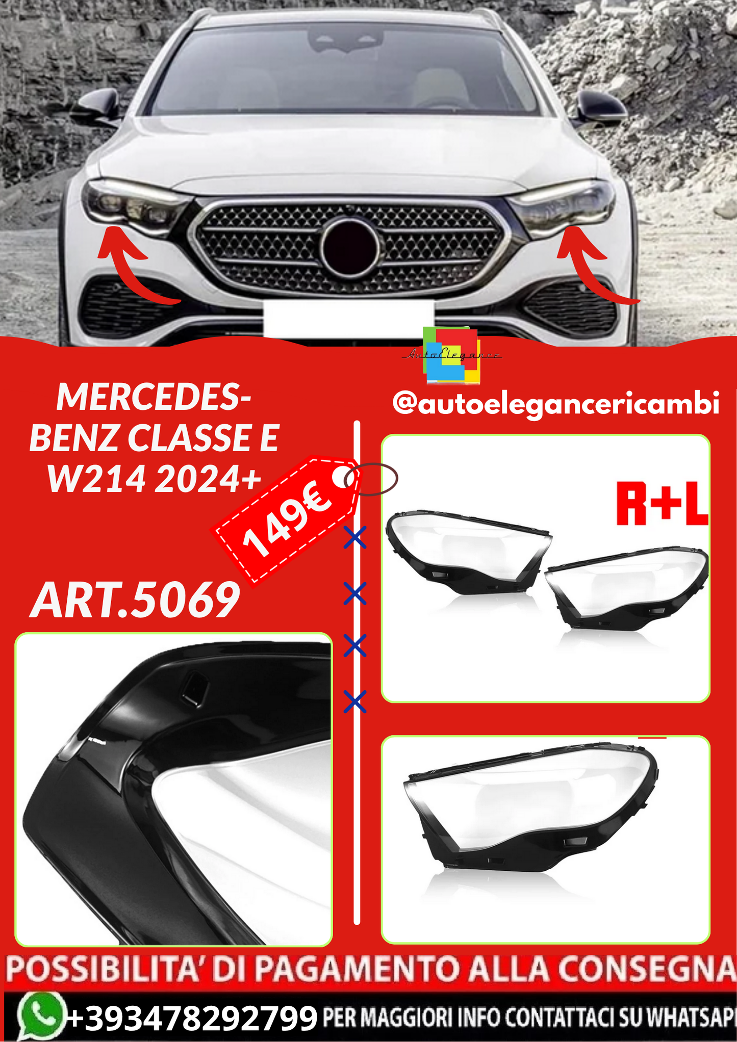 ART.5069  COPERTURA FRONTALE LAMPADA  Mercedes-Benz Classe E W214 2024+