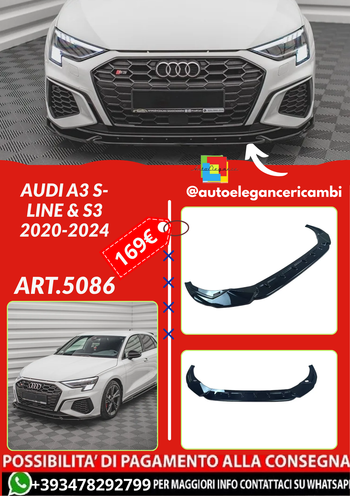 ART.5086  SPLITTER   AUDI A3 S-Line & S3 2020-2024