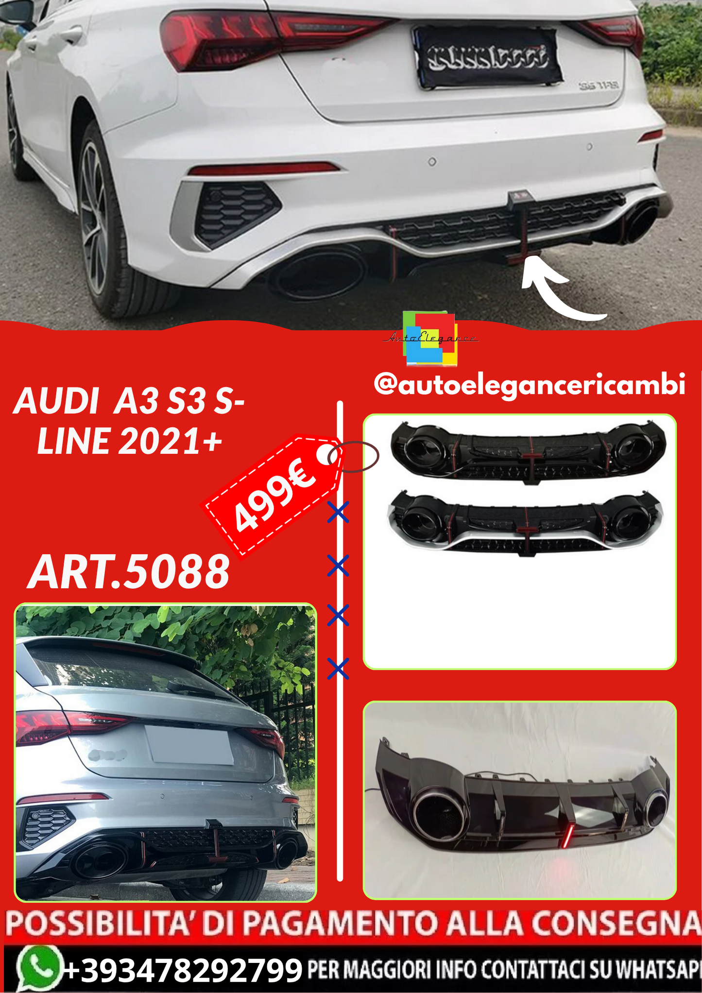 ART.5088 DIFFUSORI AUDI  A3 S3 S-Line 2021+