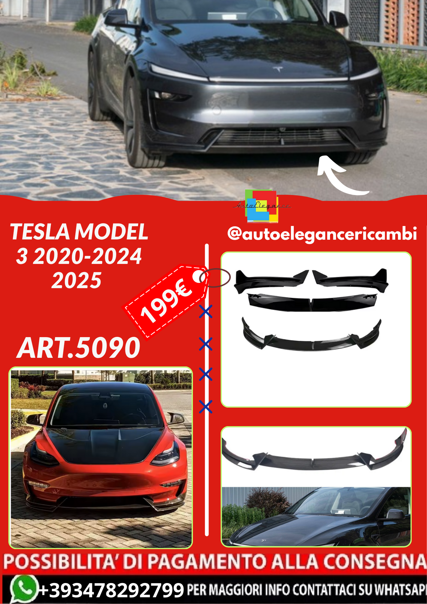 ART.5090  SPLITTER Tesla Model 3 2020-2024 2025