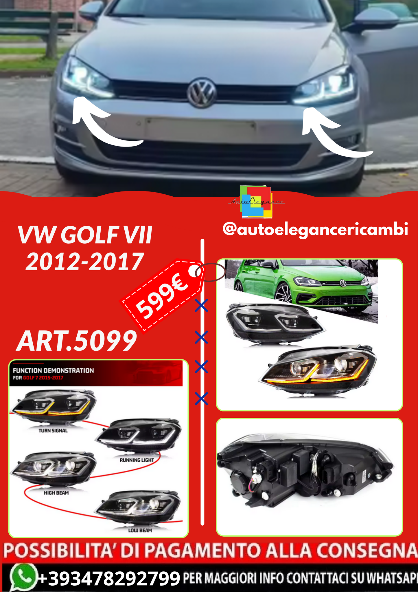 ART.5099 FARI INTERIORI VW Golf VII 2012-2017