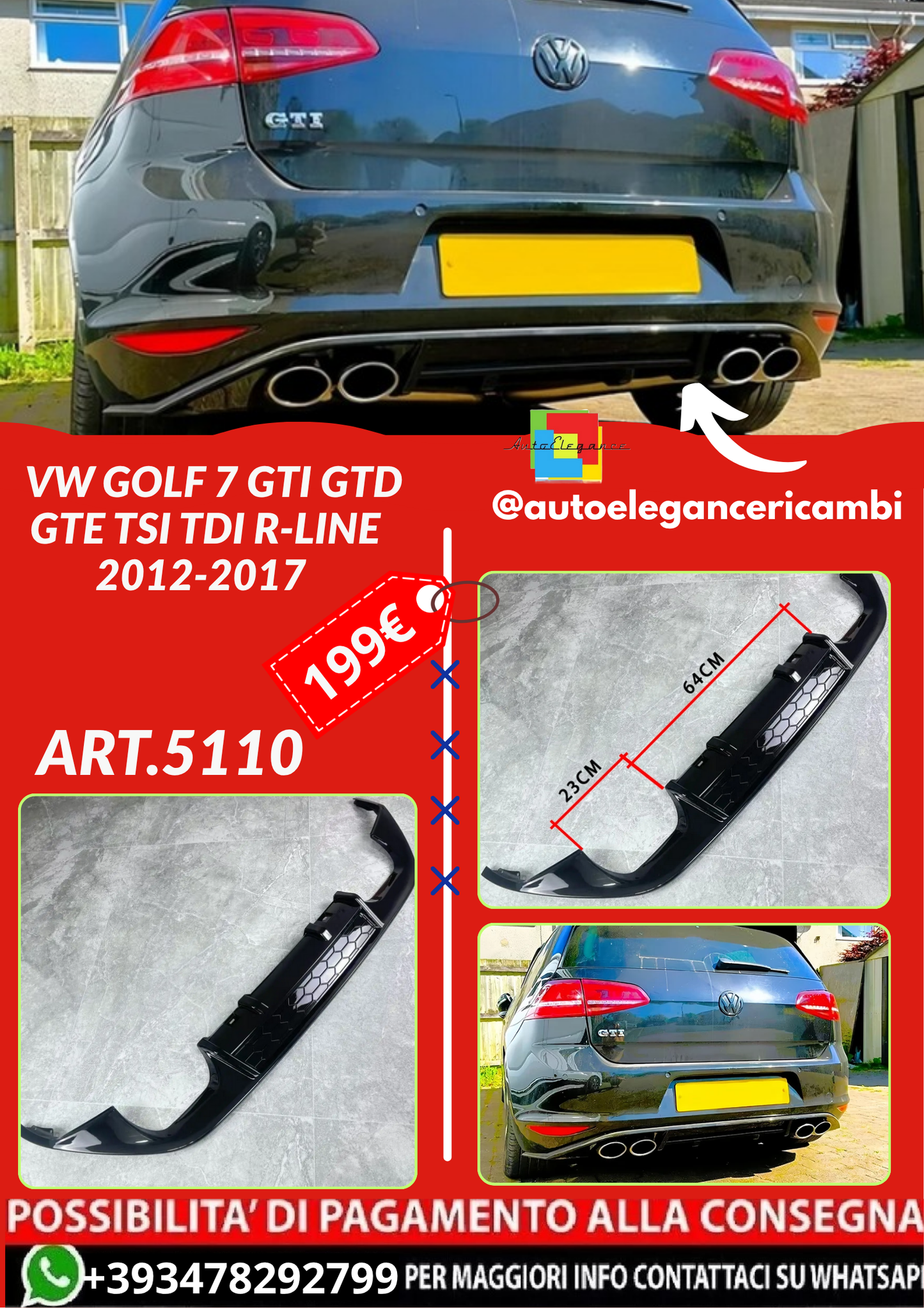 ART.5110 DIFFUSORI  VW Golf 7 GTI GTD GTE TSI TDI R-Line  2012-2017