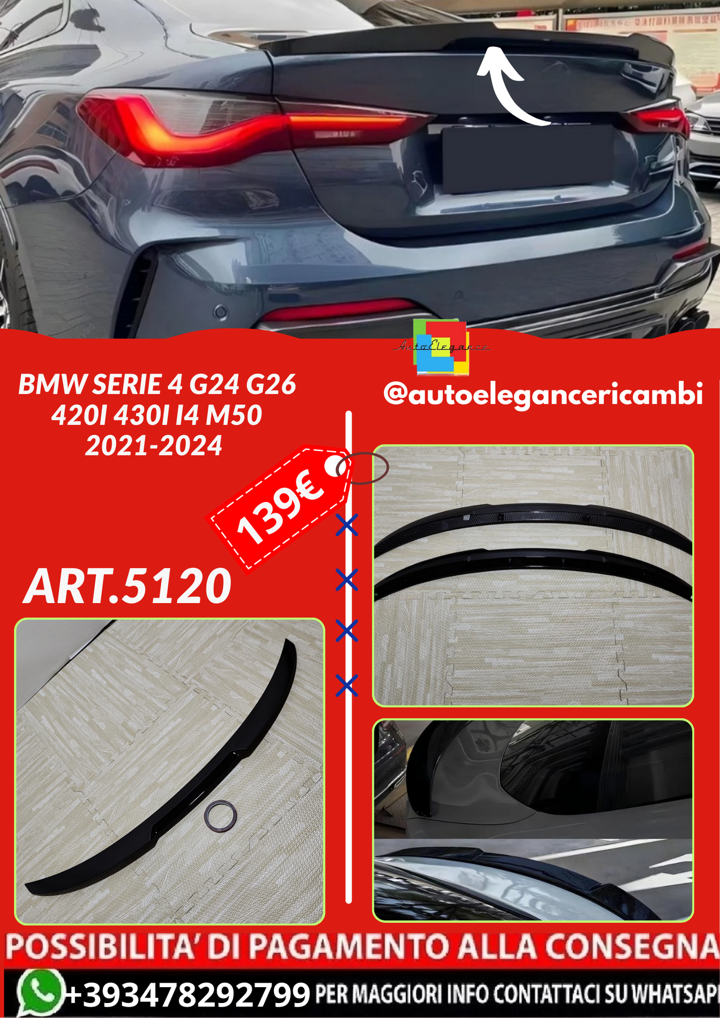 ART.5120 SPOILER BMW Serie 4 G24 G26 420i 430i i4 M50  2021-2024
