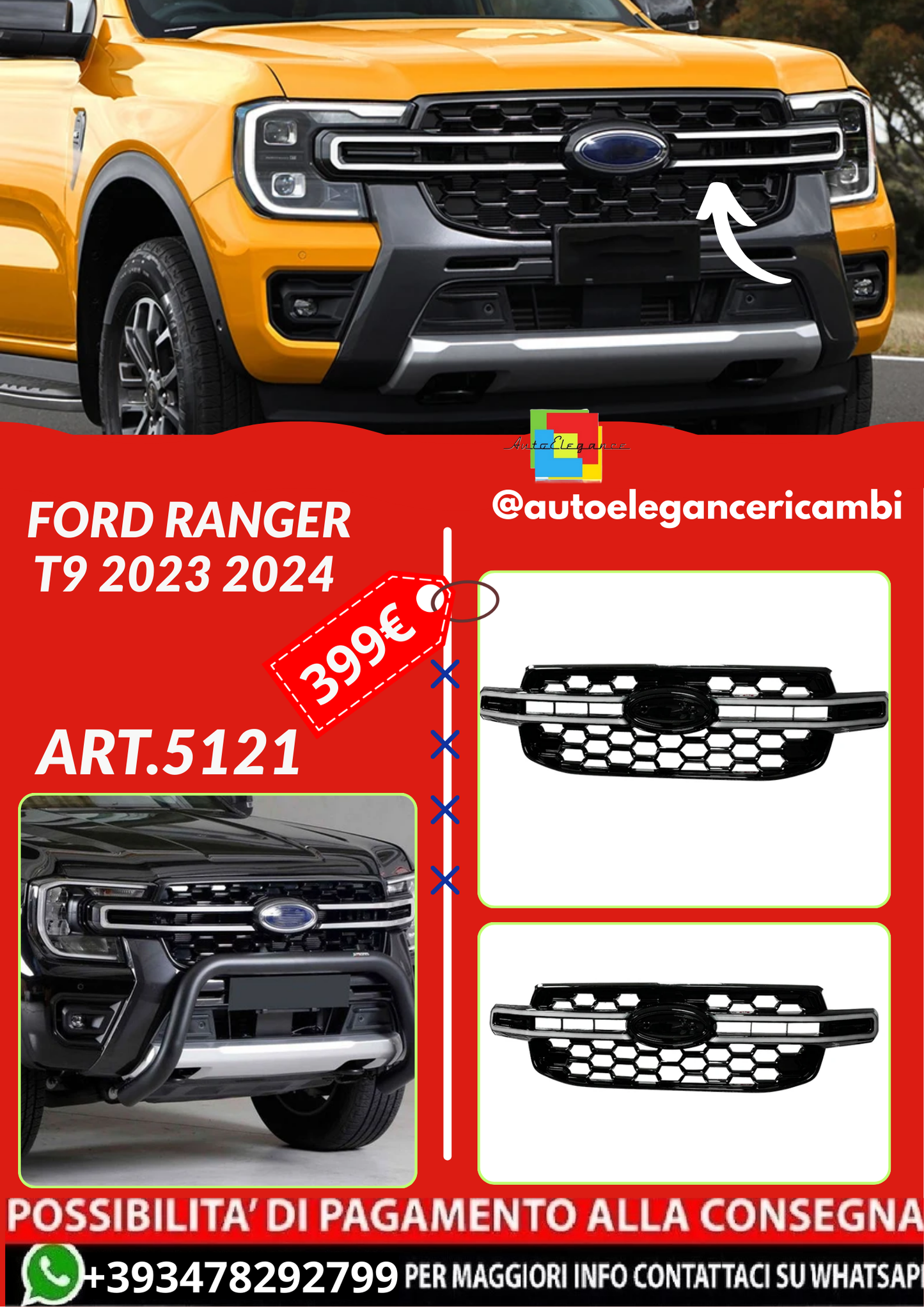 ART.5121  GRIGLIA  CON LED  Ford Ranger T9 2023 2024