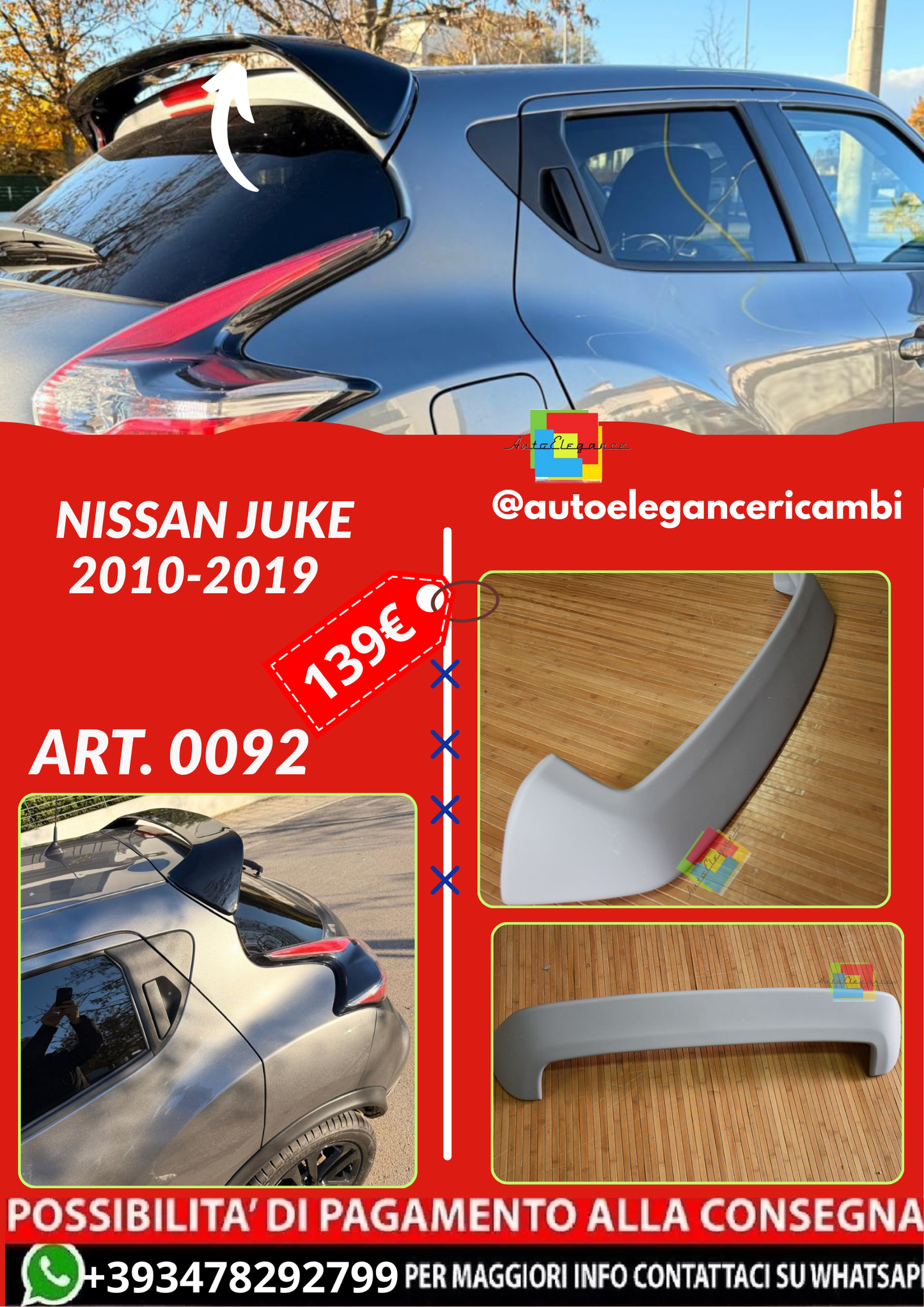 ART. 0092 SPOILER NISSAN JUKE 2010-2019 LOOK SPORT RACE GREZZO