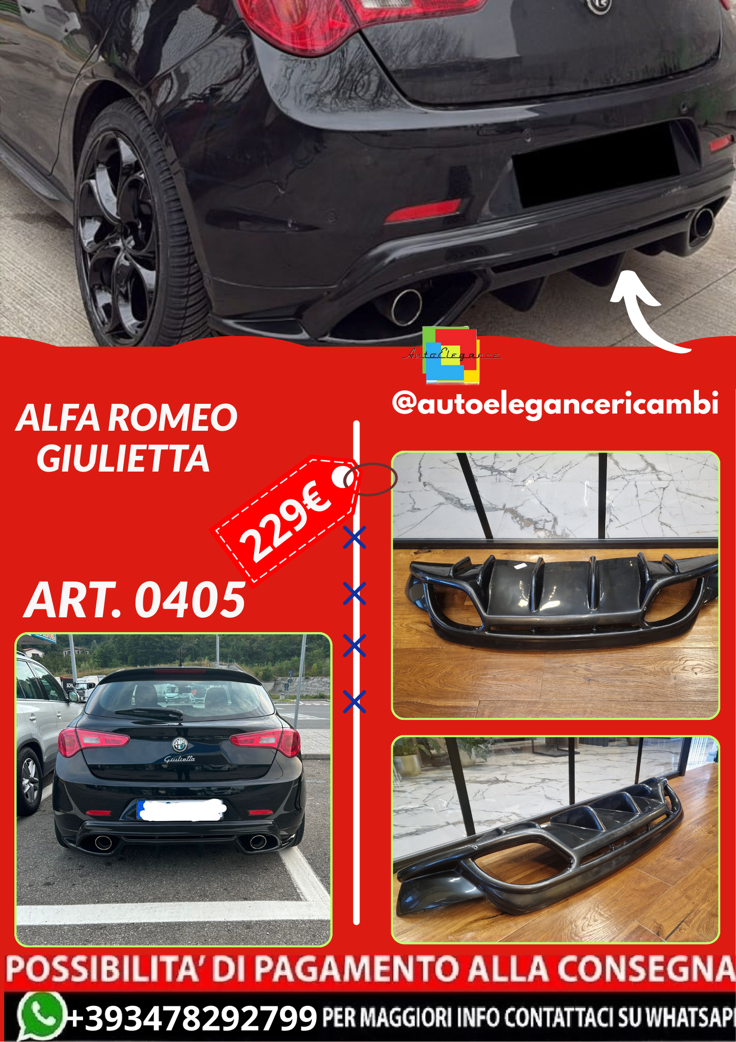 ART. 0405 DIFFUSORE ALFA ROMEO GIULIETTA LOOK QUADRIFOGLIO NERO LUCIDO
