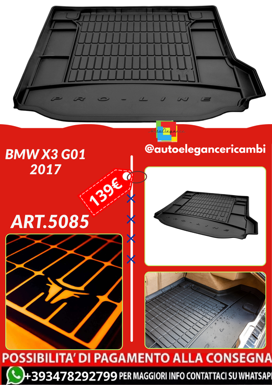ART.5085 Vasca baule bagagliaio per BMW X3 G01 2017 in poi su misura in gomm