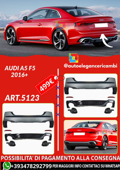 ART.5123 PARAURTI POSTERIORE AUDI A5 F5 2016+ SPORTBACK COUPE CABRIO LOOK RS