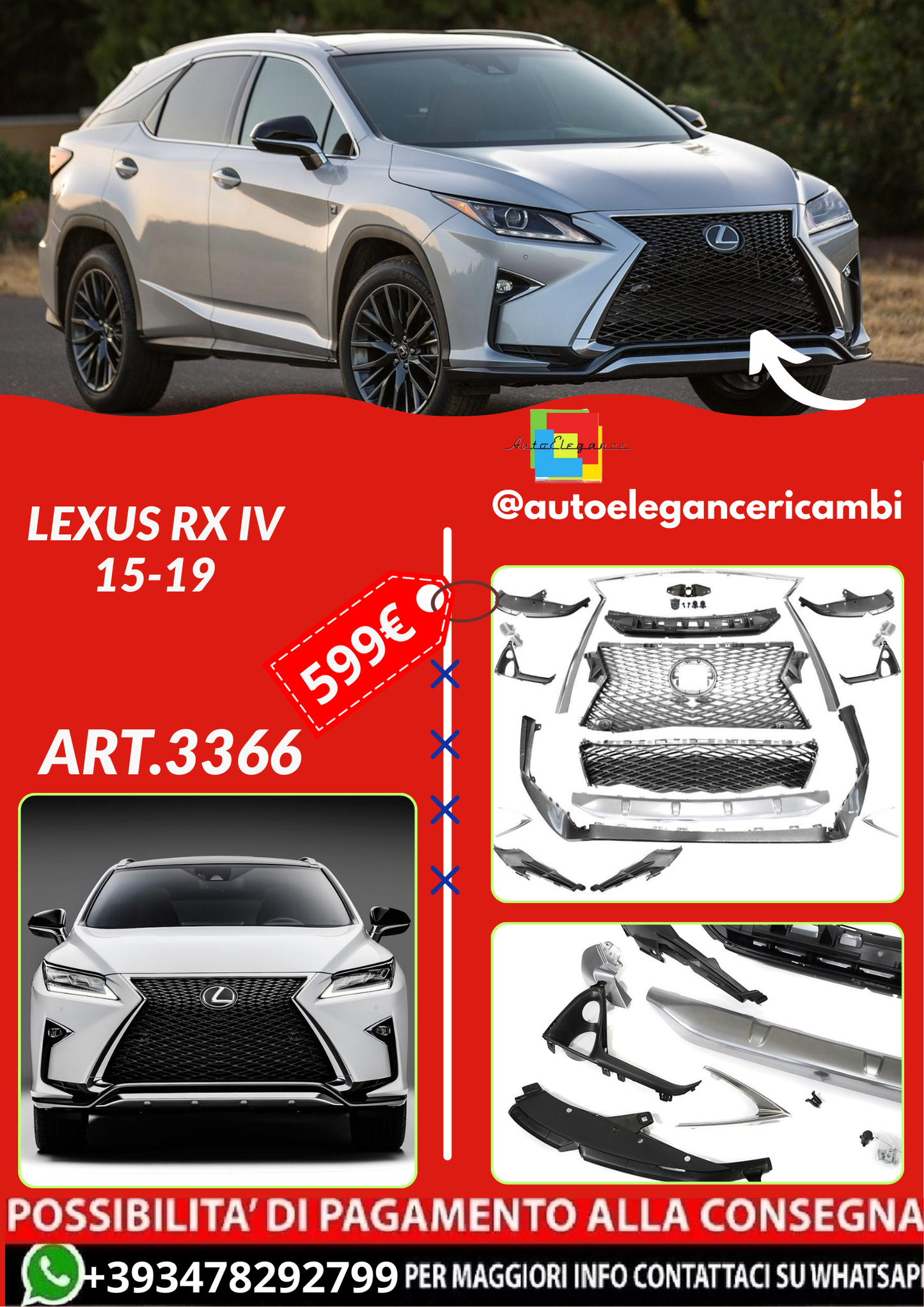 ART.3366 BODY KIT SPORT STYLE W/CAMERA HOLE fits LEXUS RX IV 15-19