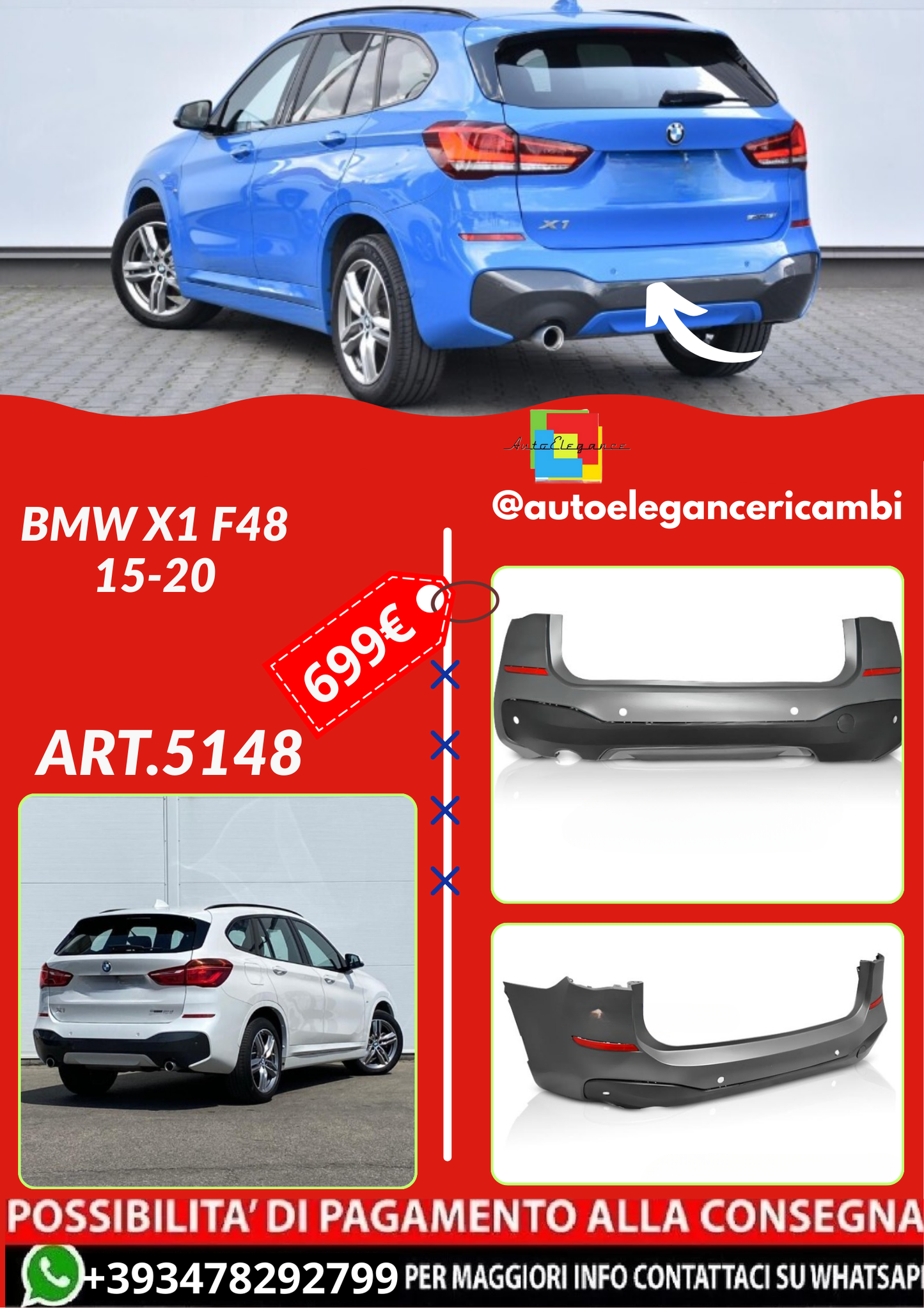 ART.5148 PARAURTI  POSTERIORI BMW X1 F48 15-20