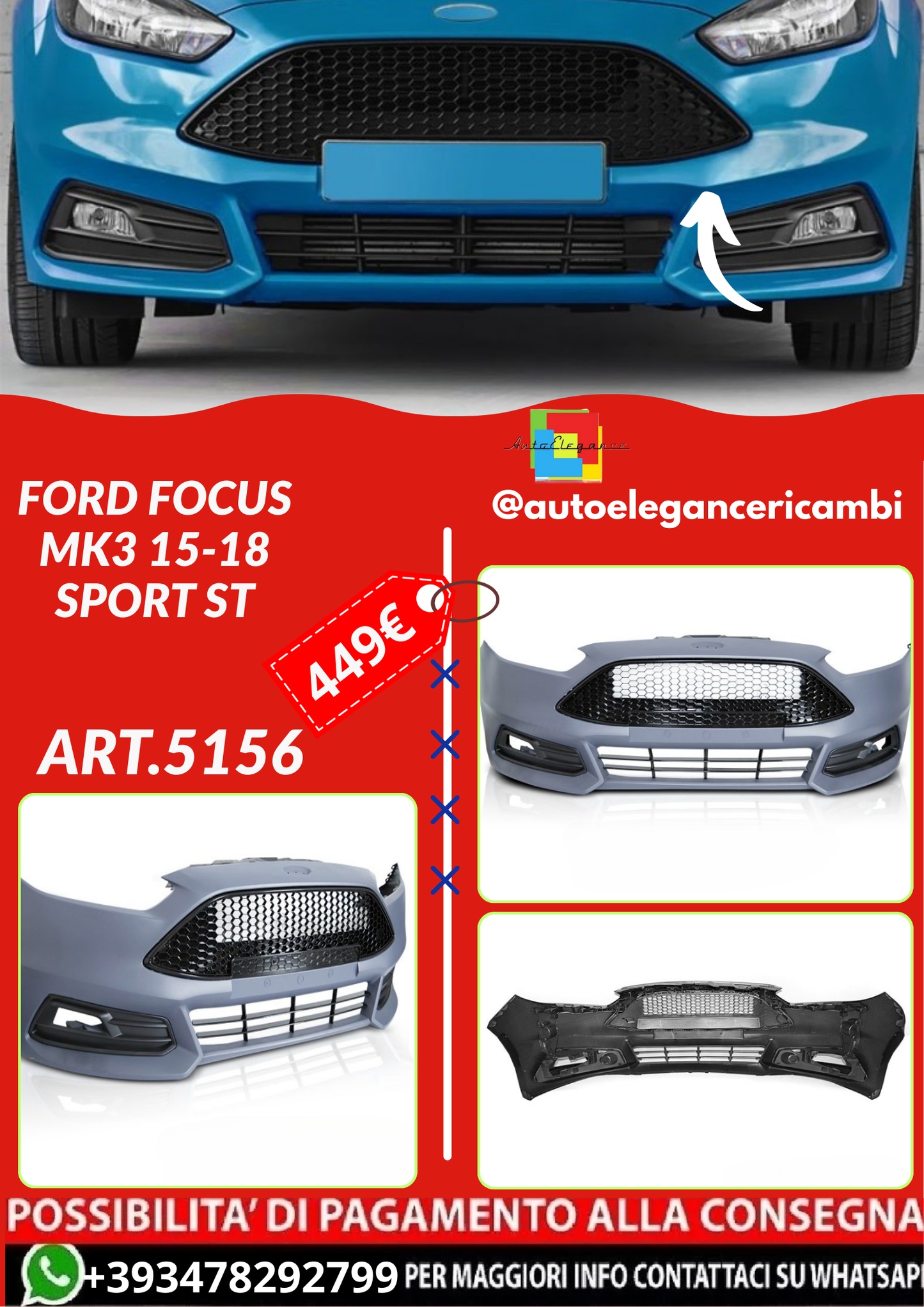 ART.5156 PARAURTI ANTERIORI FORD FOCUS MK3 15-18 SPORT ST