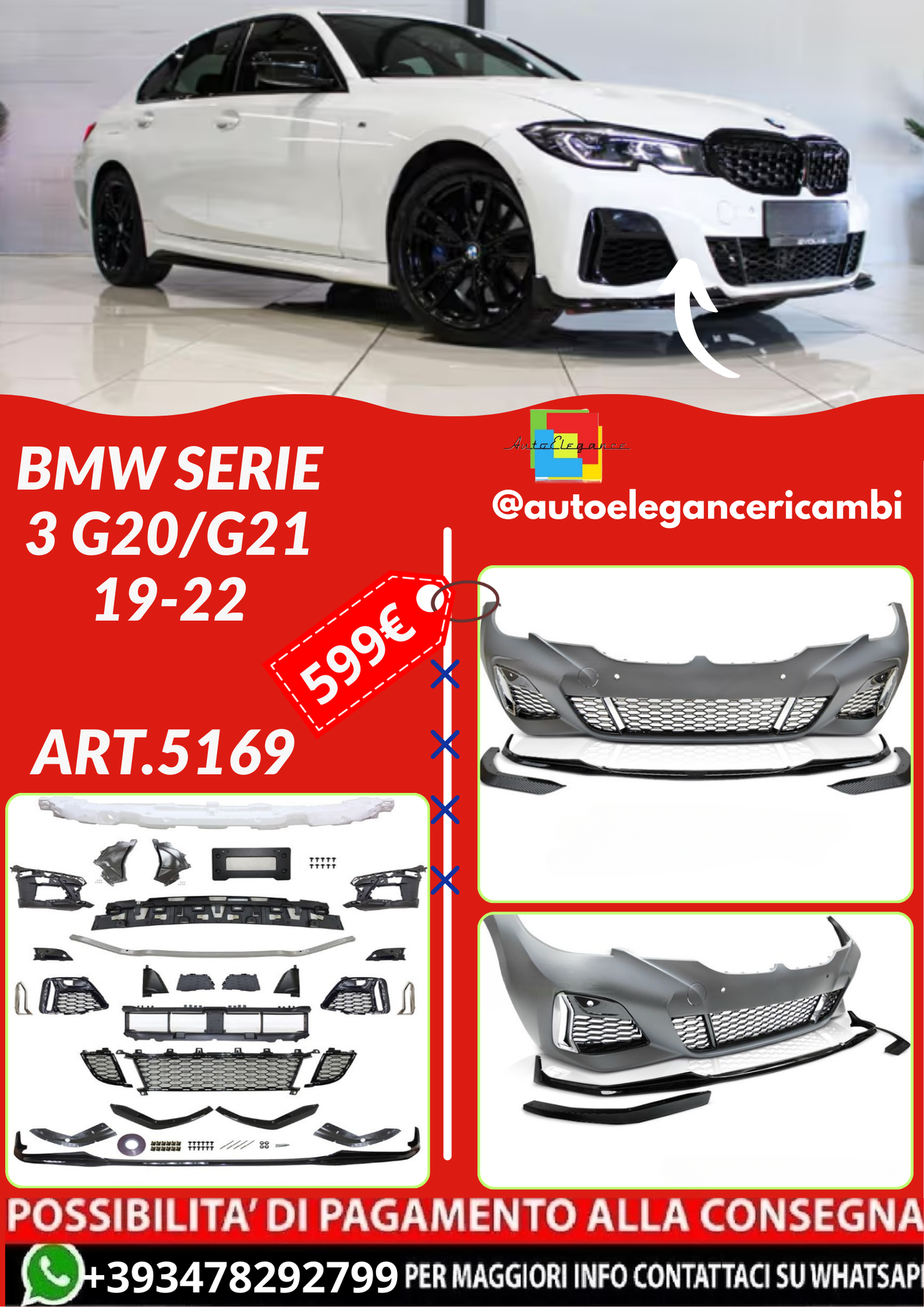 ART.5169  PARAURTI  ANTERIORI  BMW  SERIE 3 G20/G21 19-22 NERO LUCIDO