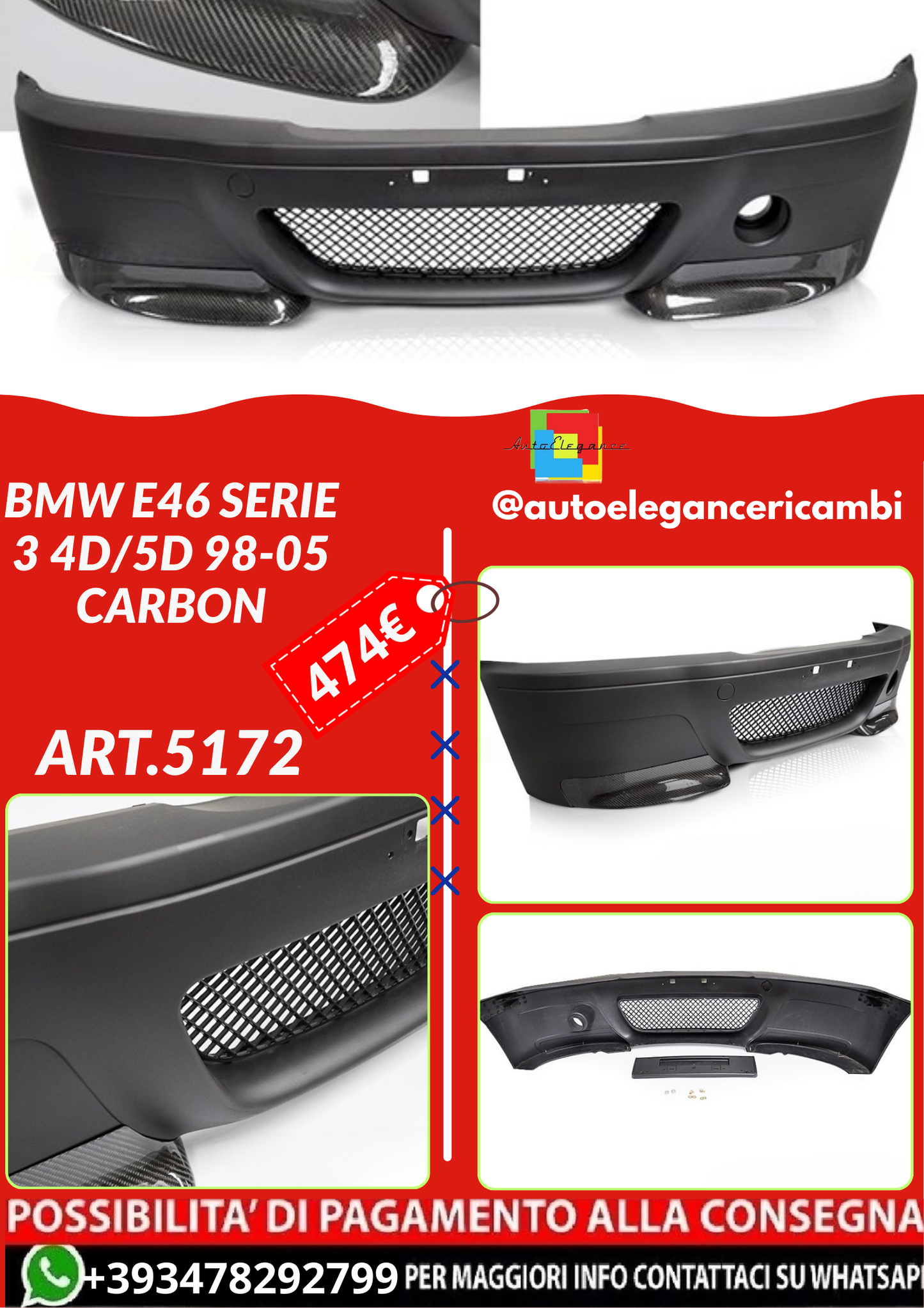 ART.5172  PARAURTI ANTERIORI  BMW E46 SERIE 3 4D/5D 98-05 CARBON
