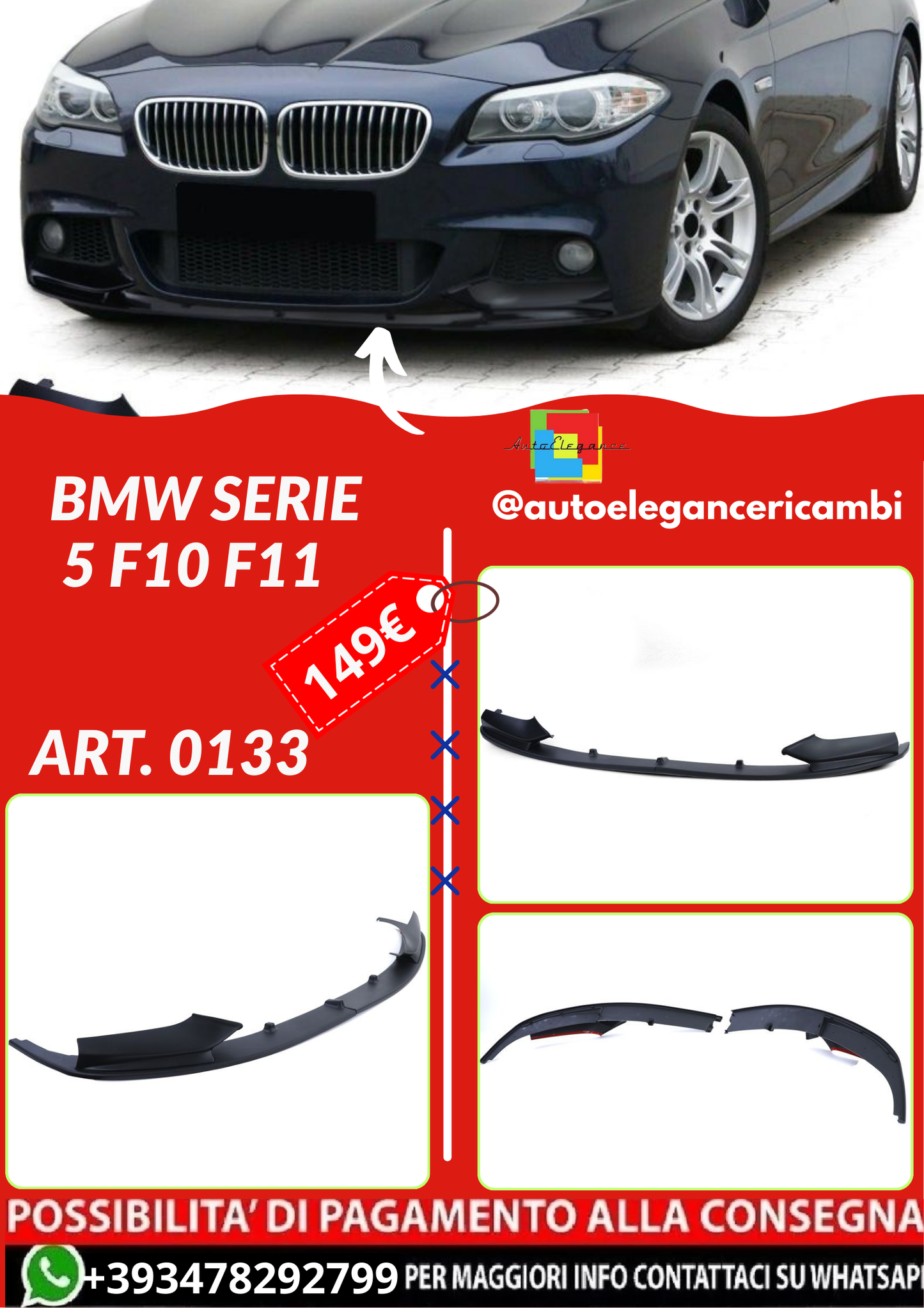 ART. 0133 SOTTO PARAURTI BMW SERIE 5 F10 F11 MSPORT NERO OPACO
