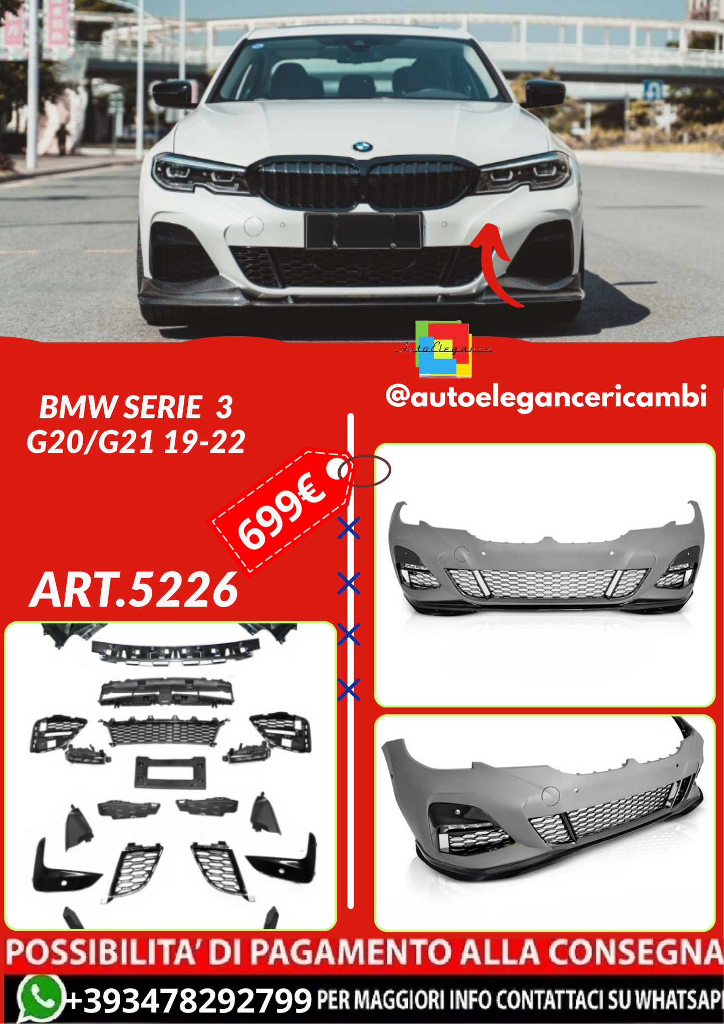 ART.5226  PARAURTI ANTERIORI  BMW SERIE  3 G20/G21 19-22
