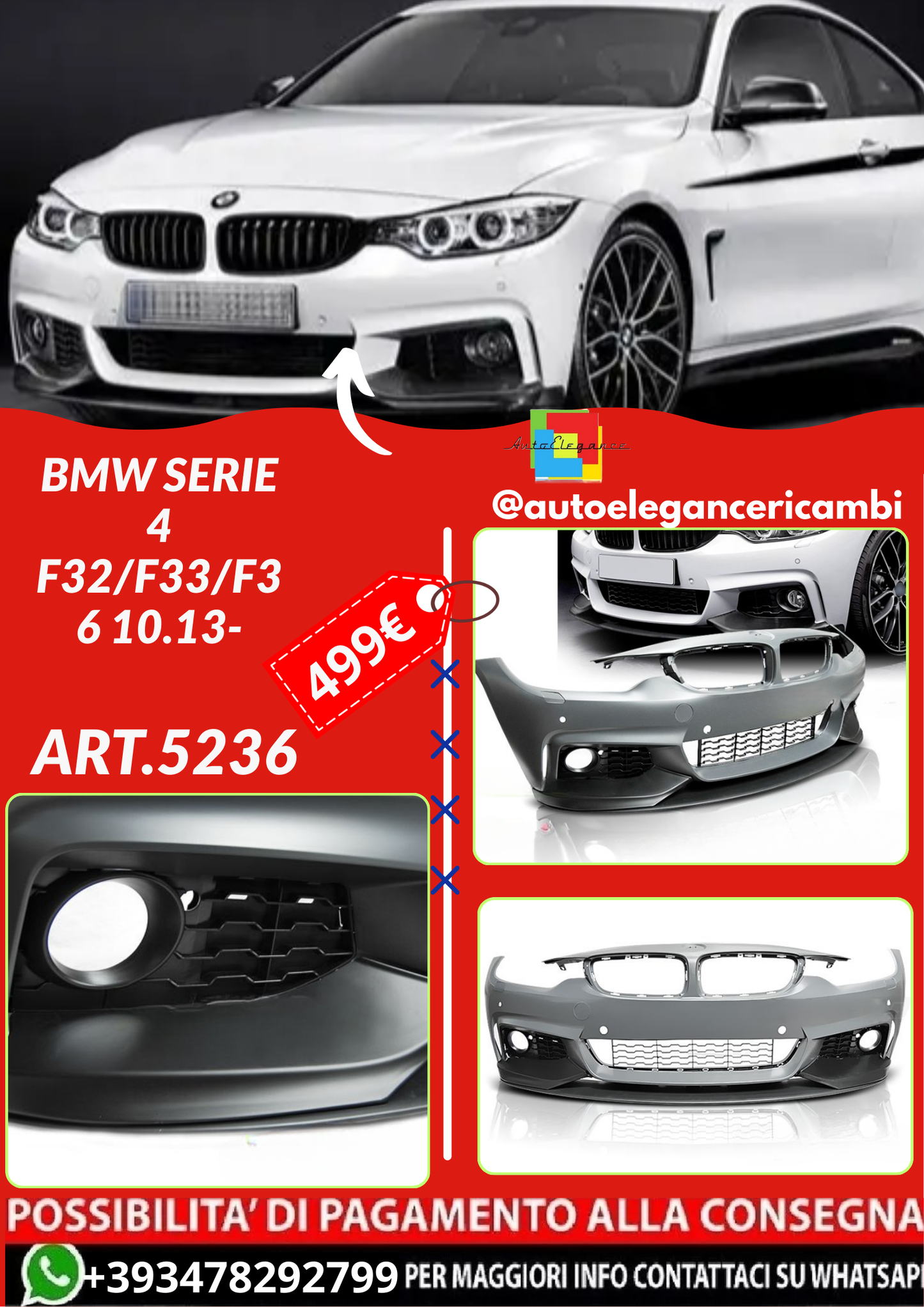 💕ART.5236  PARAURTI ANTERIORI BMW SERIE 4 F32/F33/F36 10.13-💕