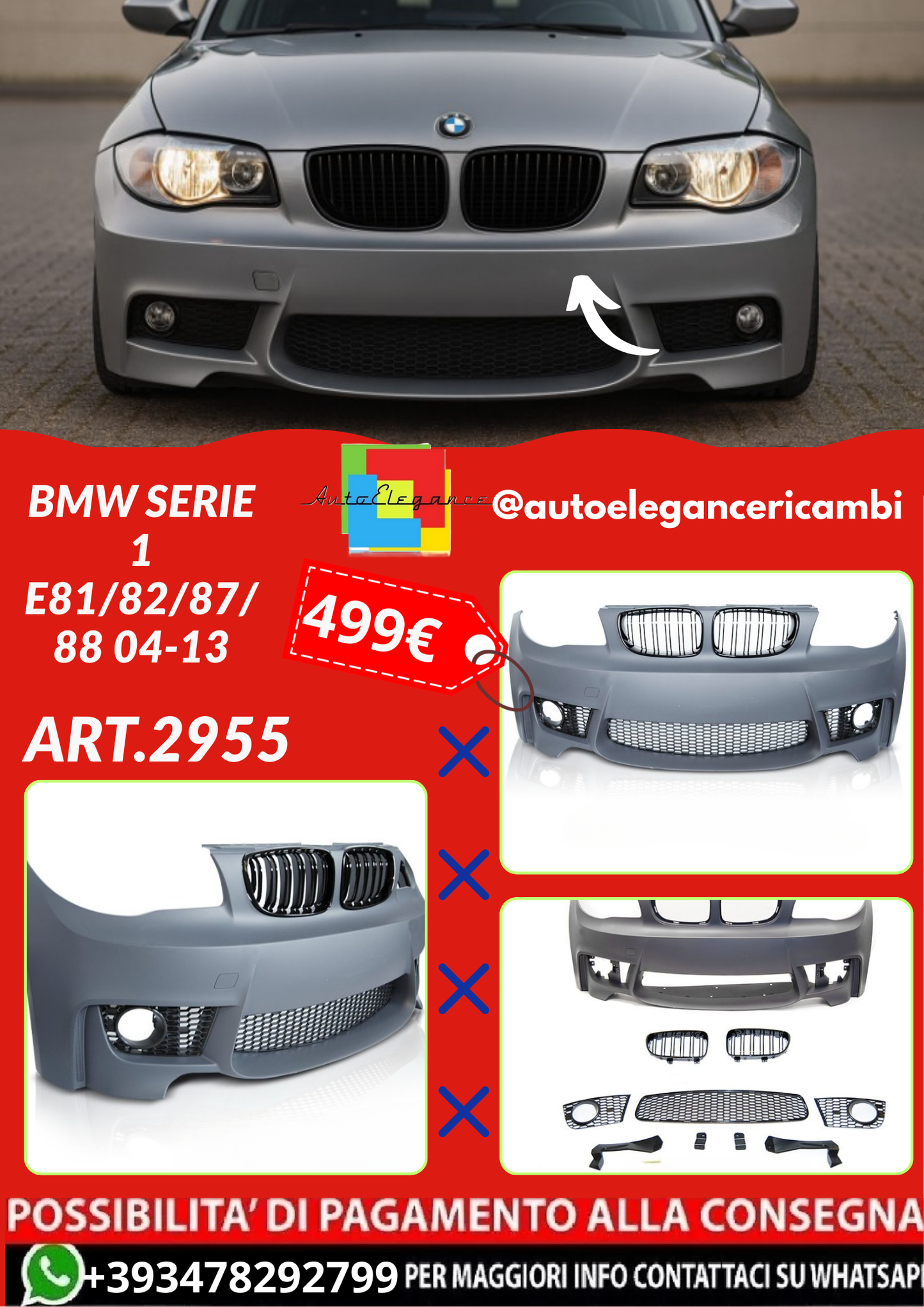 ART.2955 PARAURTI ANTERIORE SPORT  BMW SERIE 1 E81/82/87/88 04-13