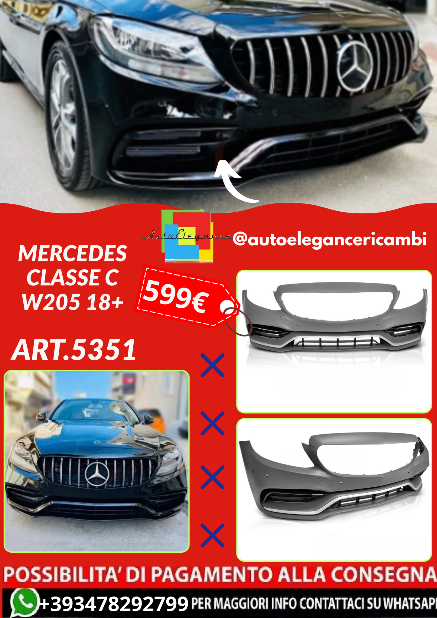 ART.5351 PARAURTI  ANTERIORI MERCEDES CLASSE C W205 18+