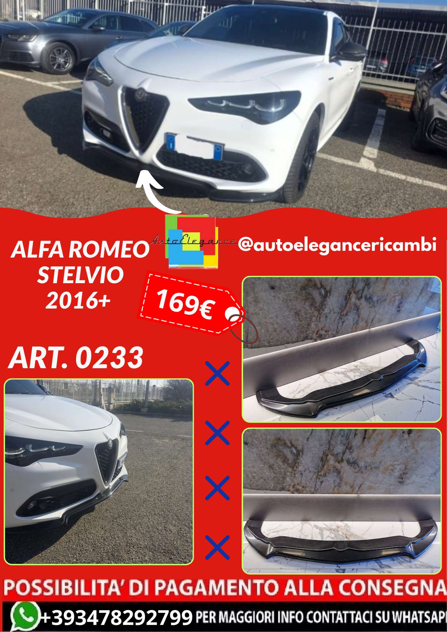 ART. 0233 SPLITTER ALFA ROMEO STELVIO 2016+ NERO LUCIDO
