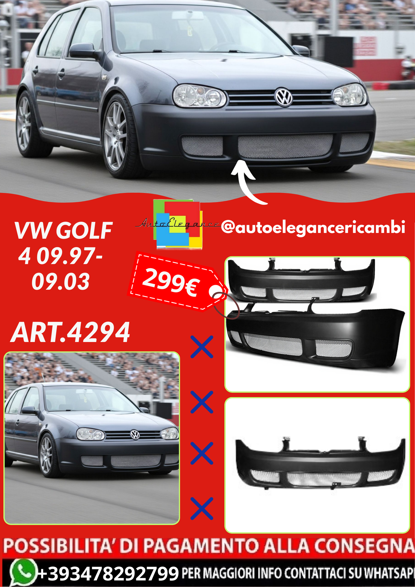 ART.4294 PARAURTI  ANTERIORI VW GOLF 4 09.97-09.03