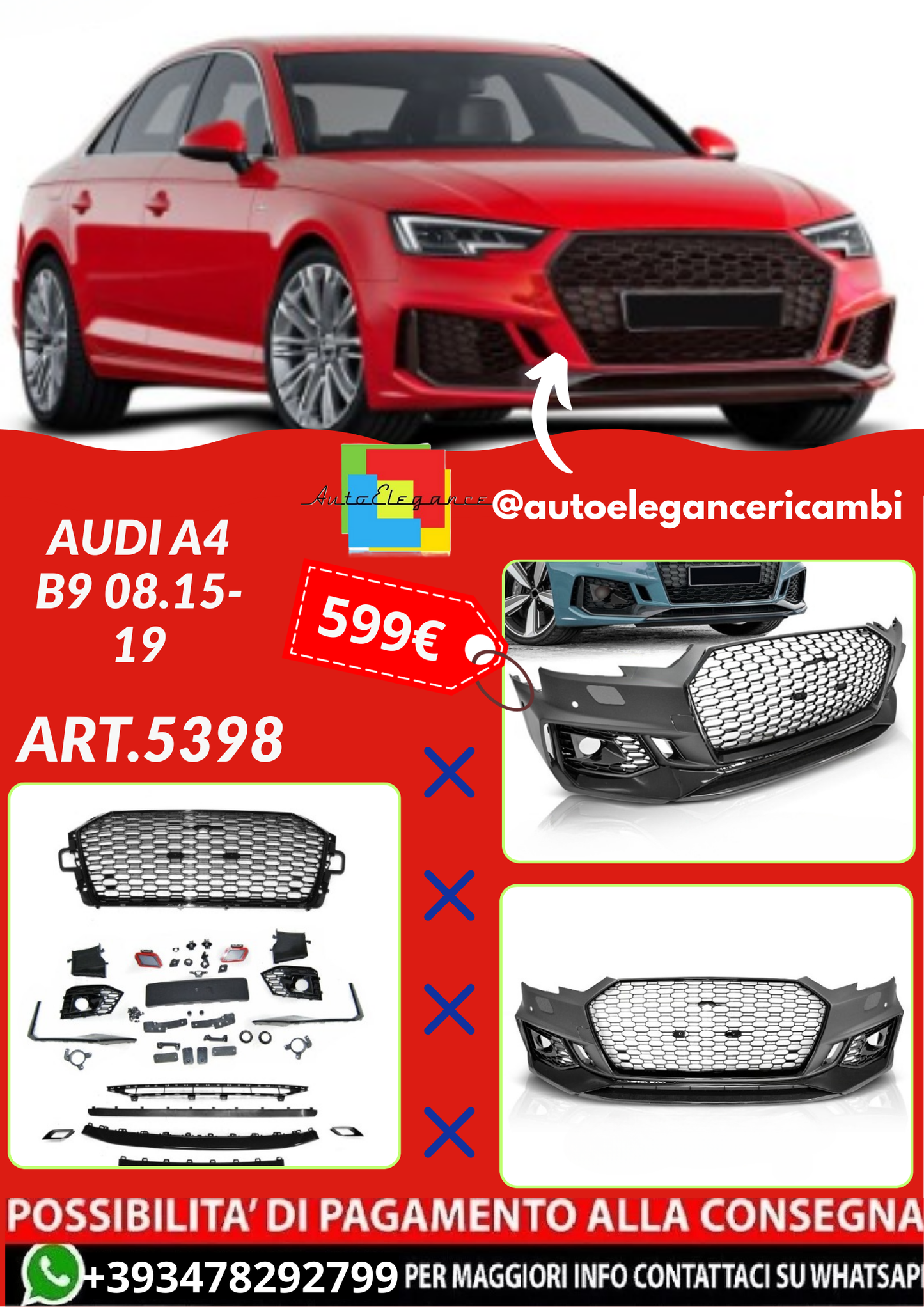 ART.5398 PARAURTI  ANTERIORI AUDI A4 B9 08.15-19