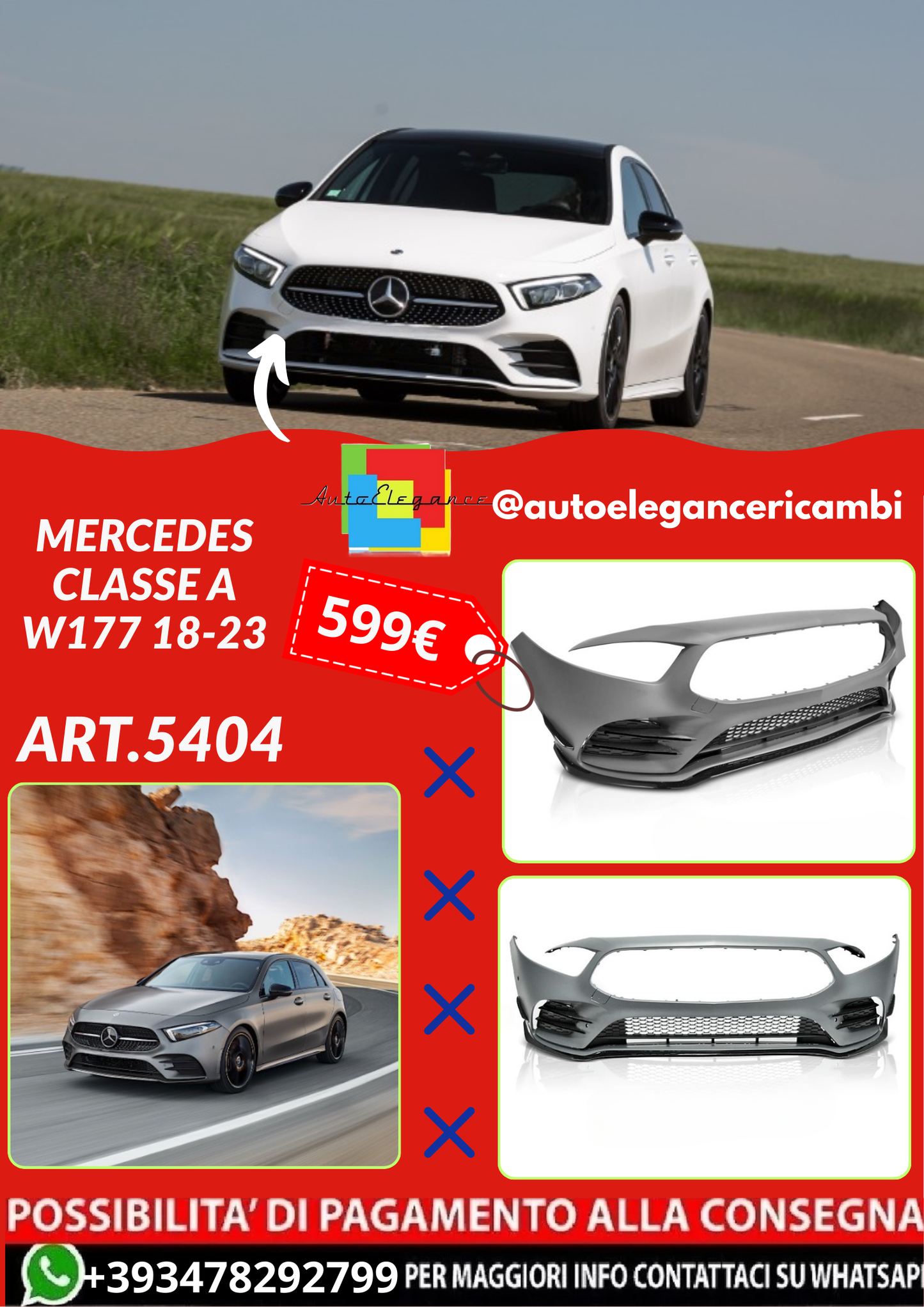 ART.5404  PARAURTI  ANTERIORI MERCEDES CLASSE A W177 18-23