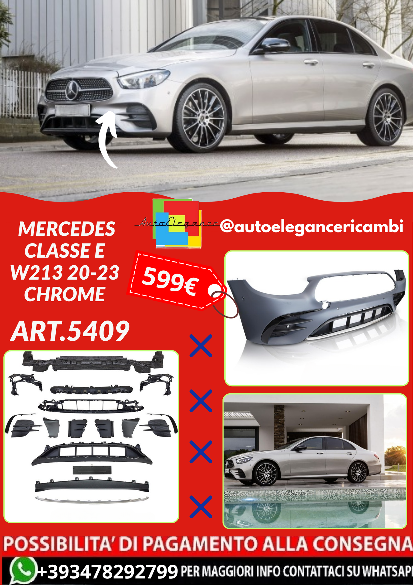 ART.5409 PARAURTI  ANTERIORI MERCEDES CLASSE E  W213 20-23 CHROME