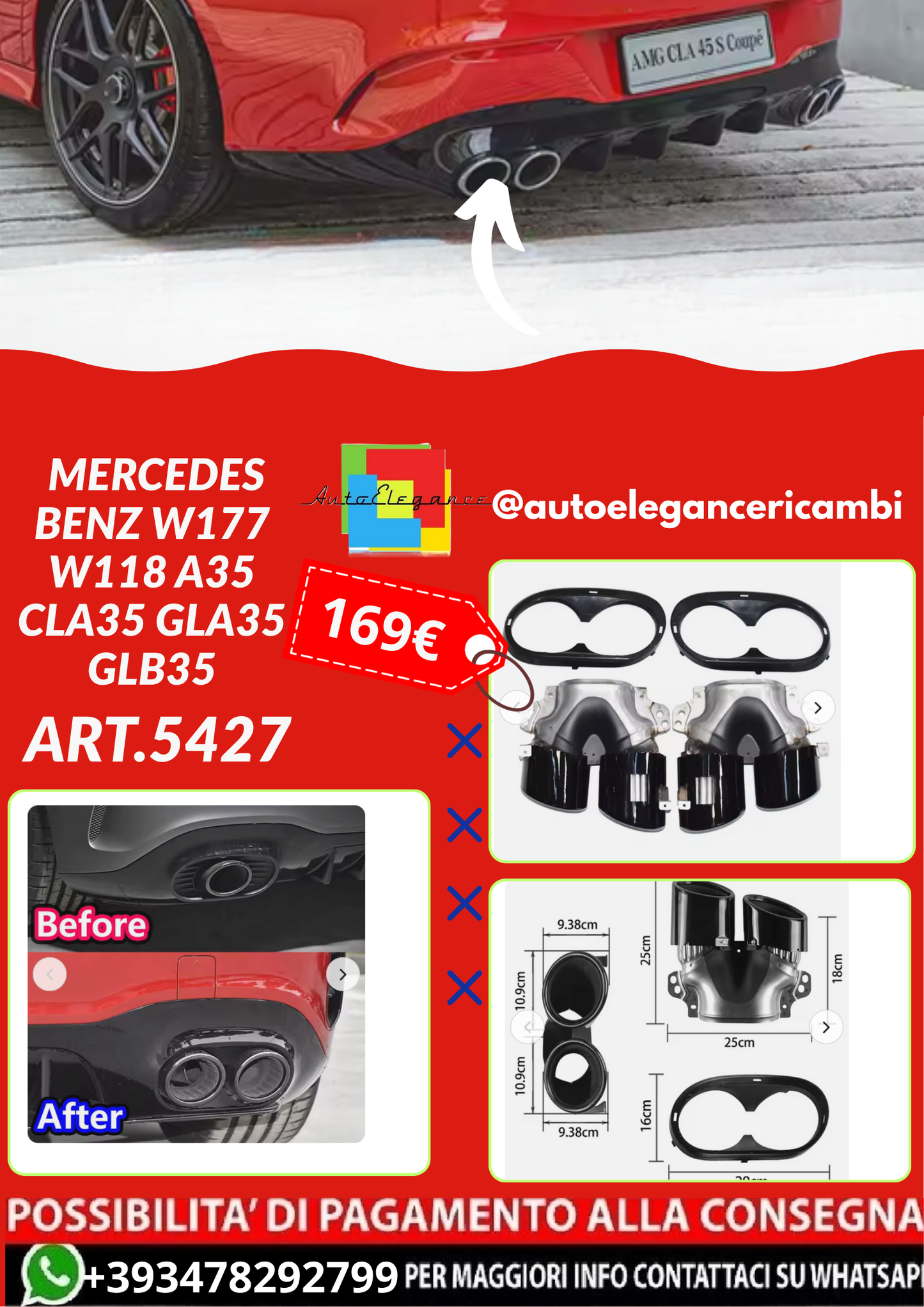 ART.5427 TERMINALI Mercedes Benz W177 W118 A35 CLA35 GLA35 GLB35