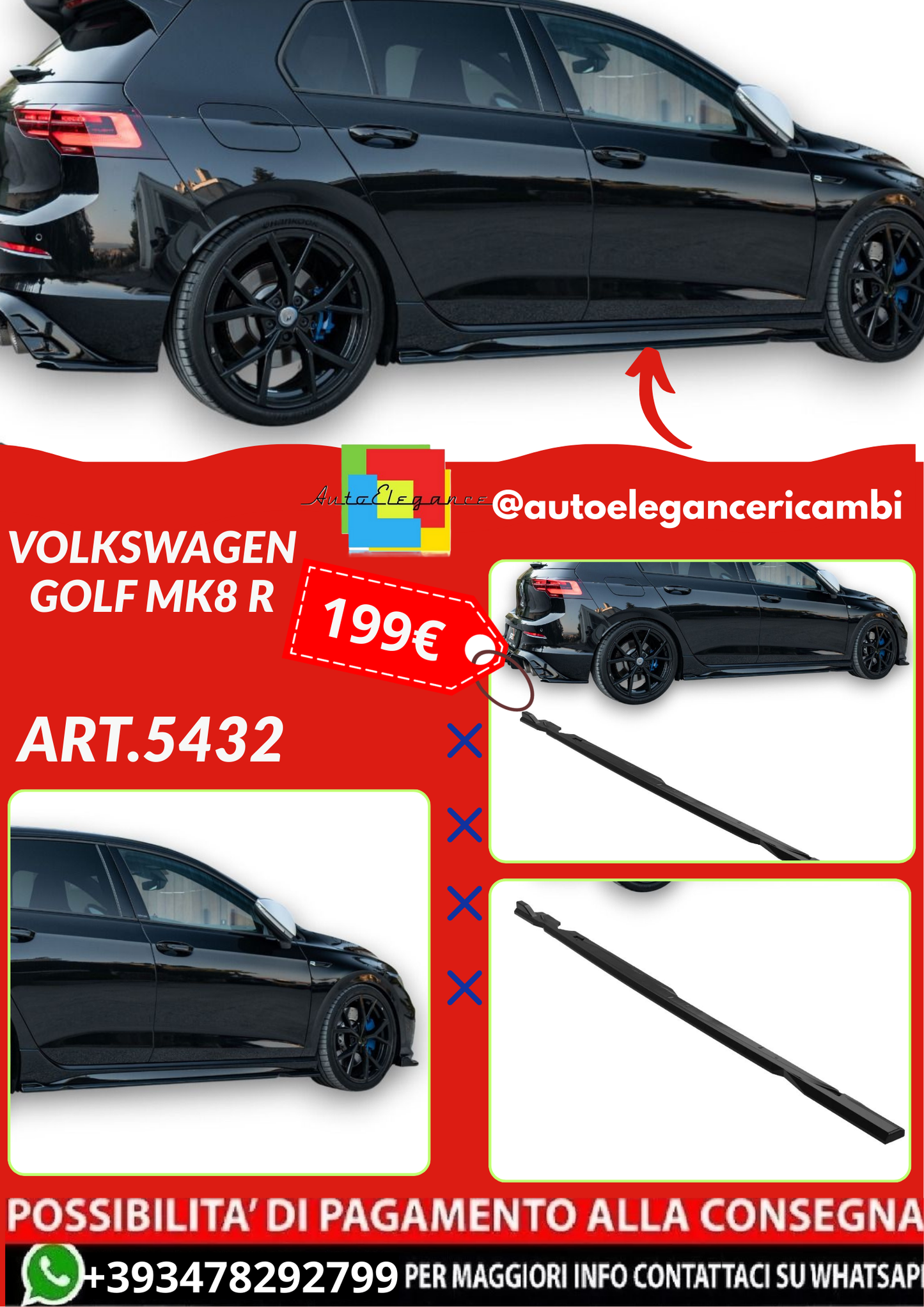 💕ART.5432 SOTTO MINIGONNE Volkswagen Golf MK8 R💕