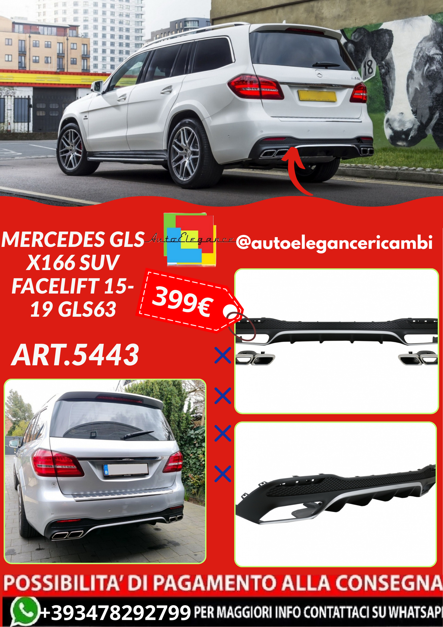 ART.5443 DIFFUSORI + TERMINALI Mercedes GLS X166 SUV Facelift 15-19 GLS63