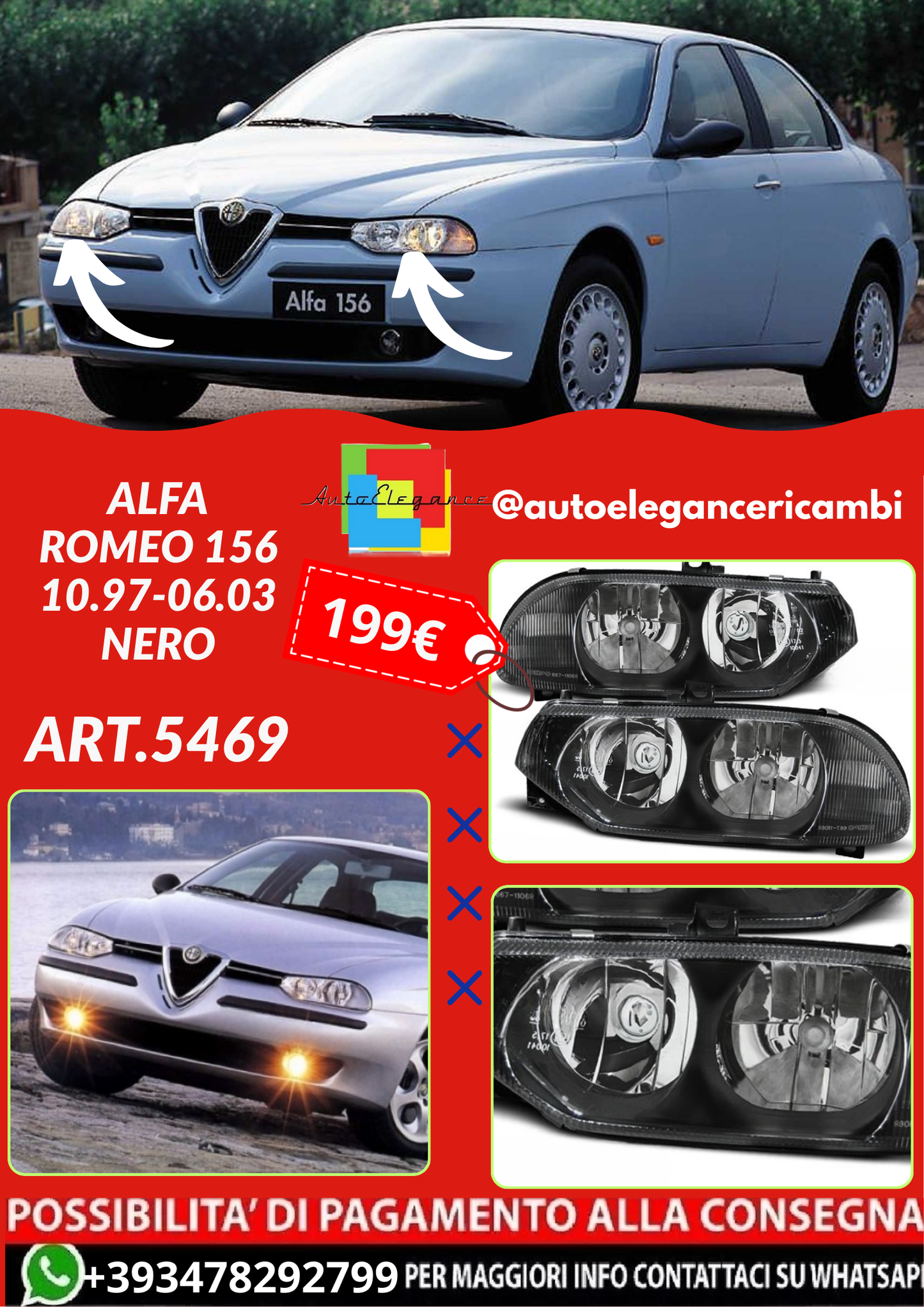 ART.5469 FARI ANTERIORI ALFA ROMEO 156 10.97-06.03 NERO
