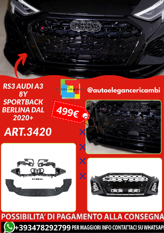 ART.3420 Paraurti anteriore RS3 Audi A3 8Y Sportback Berlina dal 2020+
