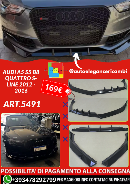 ART.5491 SPLITTER 3PZ  Audi A5 S5 B8 Quattro S-LINE 2012 - 2016