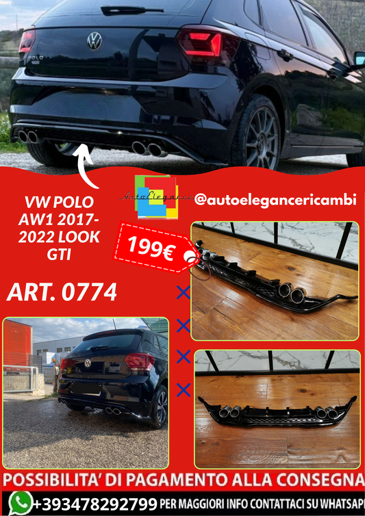 ART. 0774 DIFFUSORE VW POLO AW1 2017-2022 LOOK GTI NERO LUCIDO CON TERMINAL