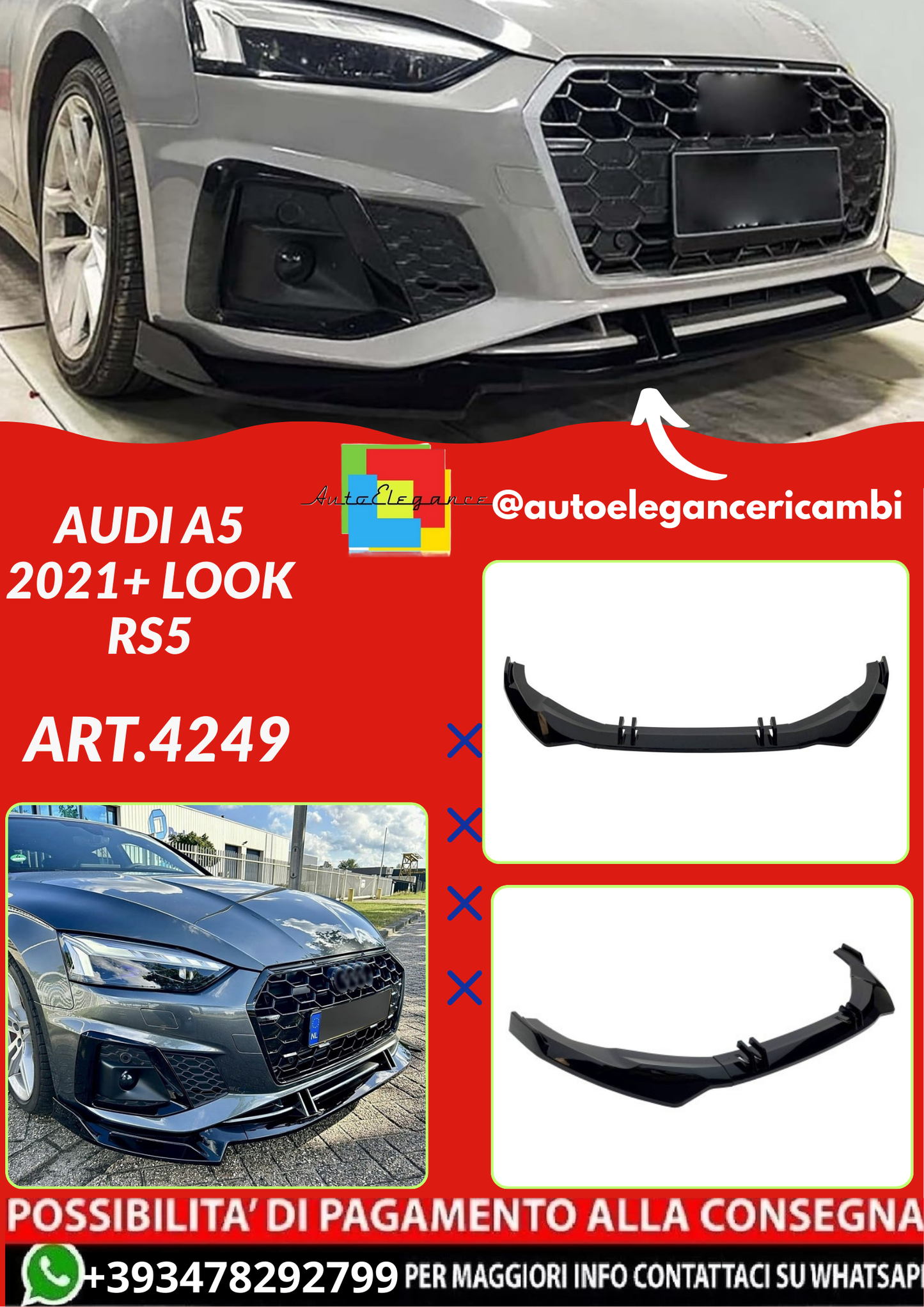 ART.4249  Splitter adatto per Audi A5 2021+ look RS5