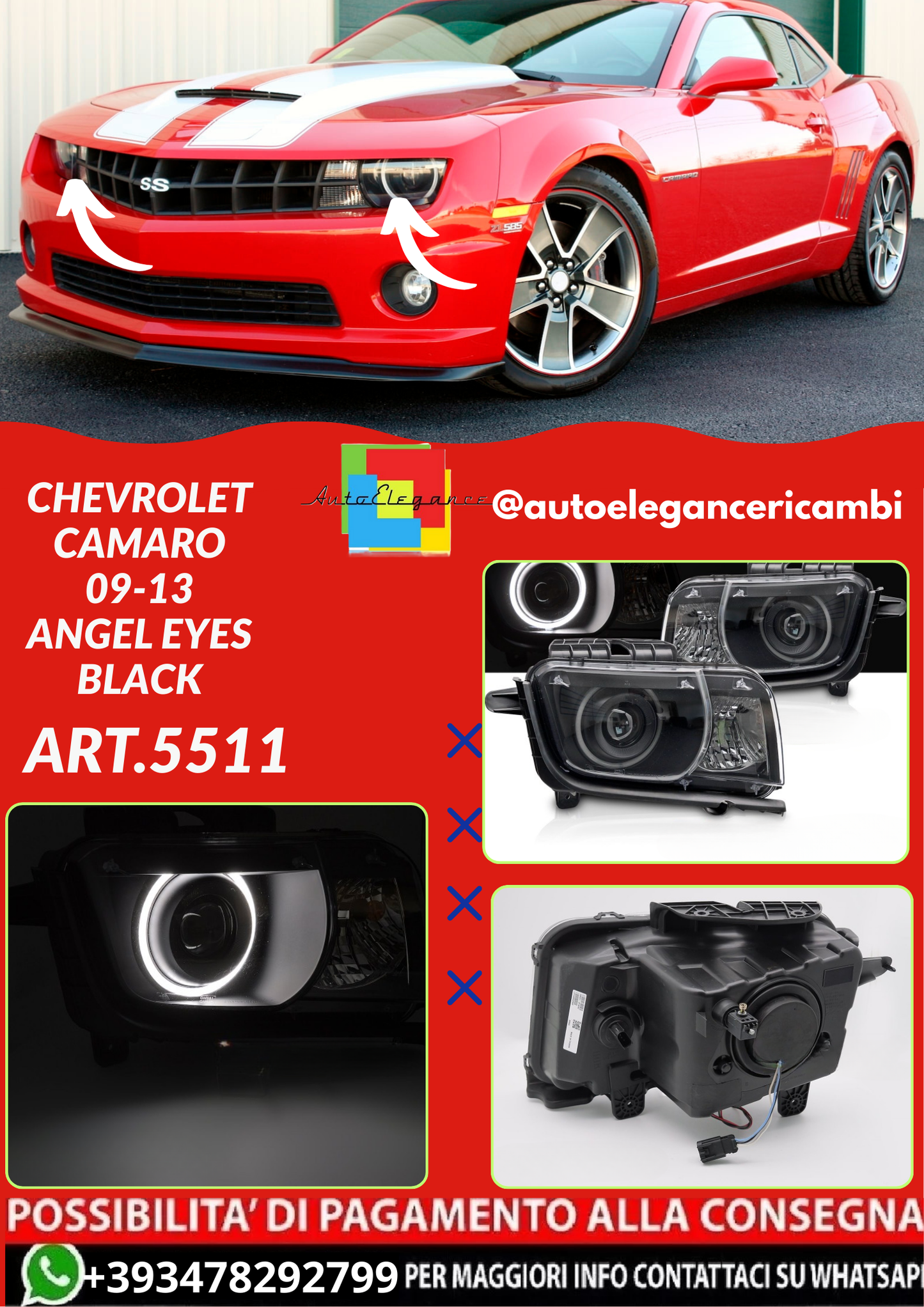 ART.5511 FARI  ANTERIORI CHEVROLET CAMARO 09-13 ANGEL EYES BLACK