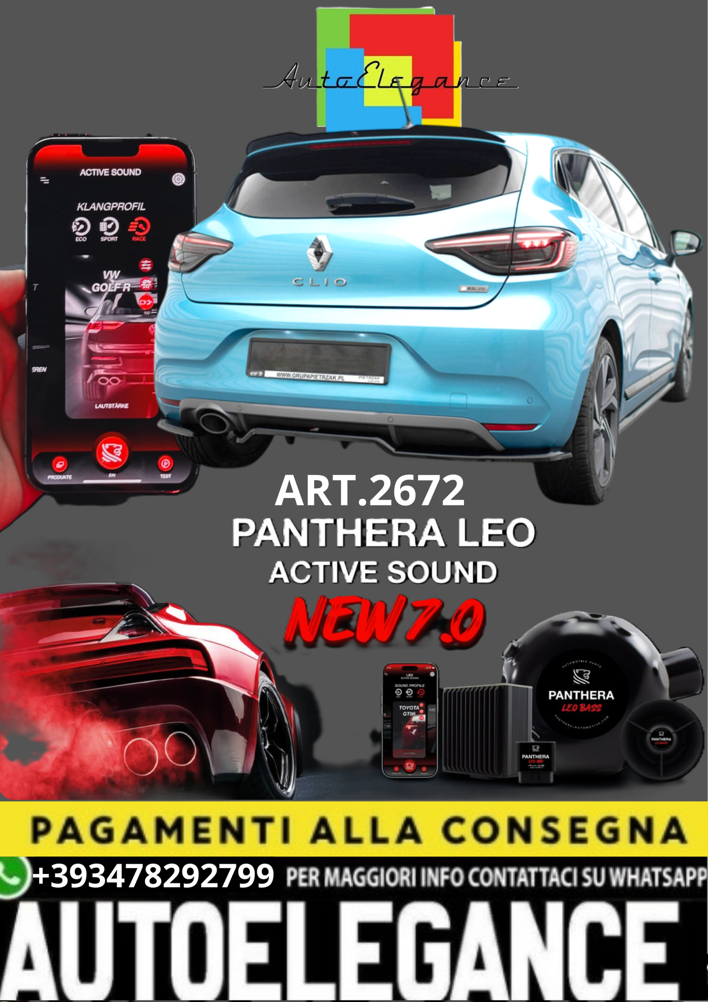 💥💣 ART.2672 PANTHERA SOUND SYSTEM ADATTO PER RENAULT CLIO 💣💥
