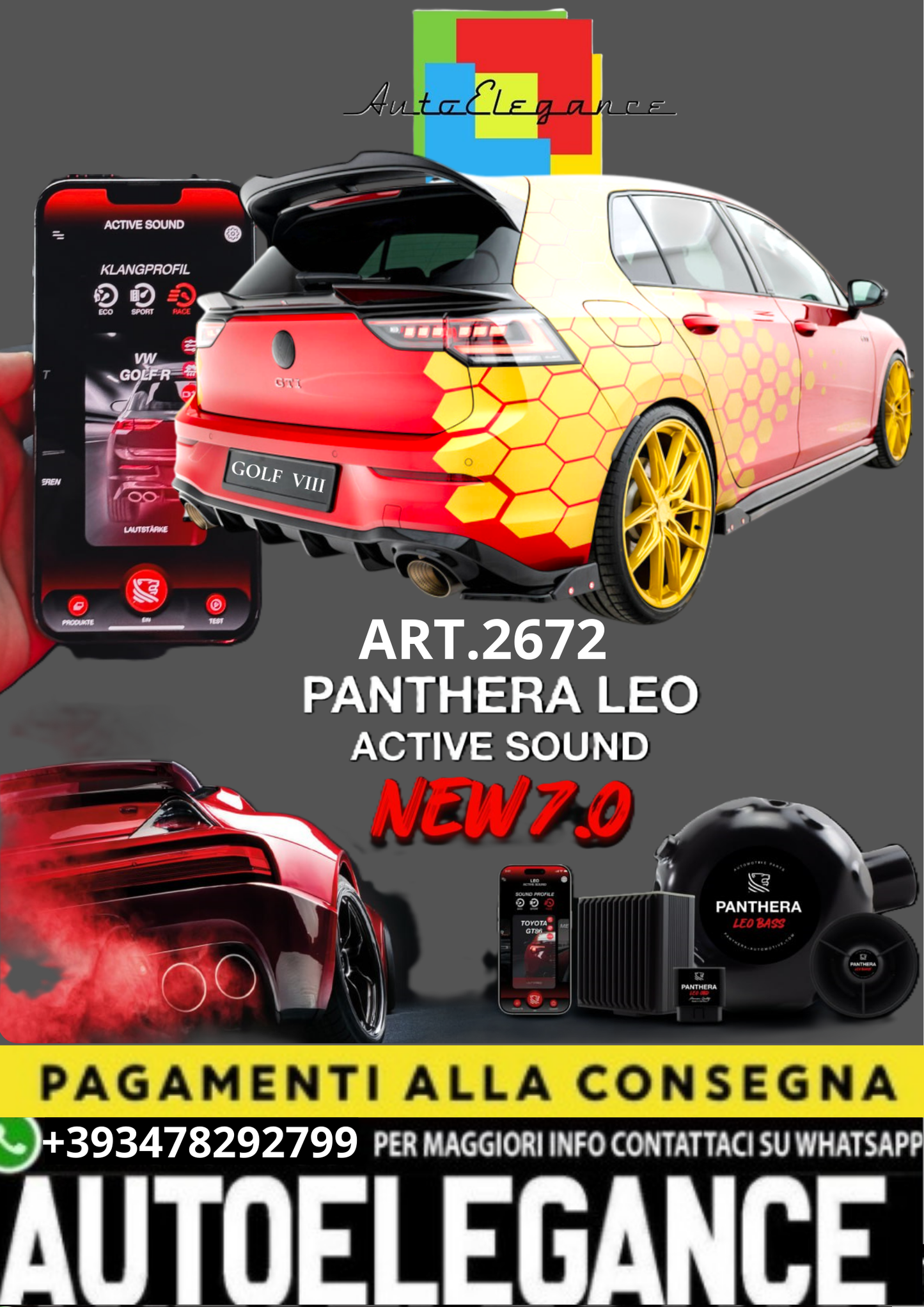 💥💣 ART.2672 PANTHERA SOUND SYSTEM ADATTO PER VOLKSWAGEN GOLF VIII R/GTI/GTE 💣💥